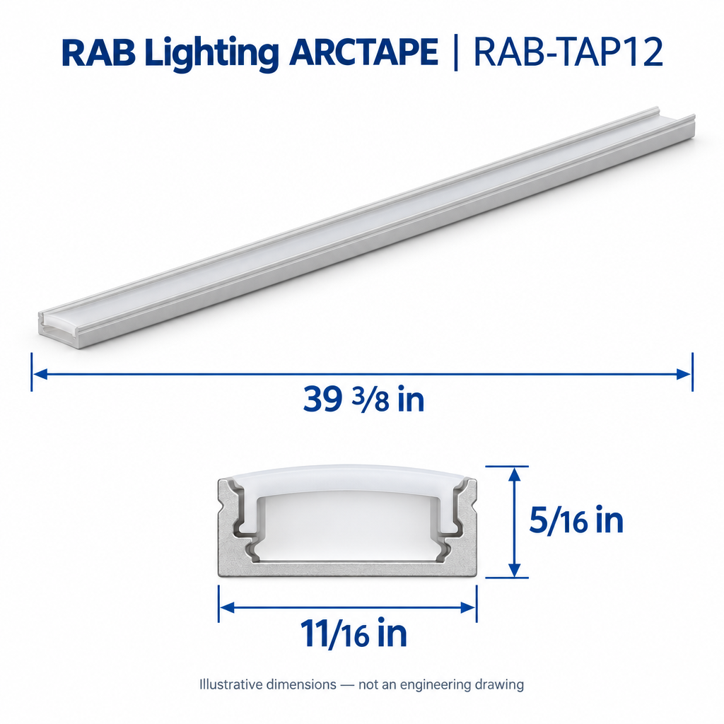 RAB ARCTAPE TAP12 illustrative dimensions: 39 3/8 inch length, 11/16 inch width, 5/16 inch height