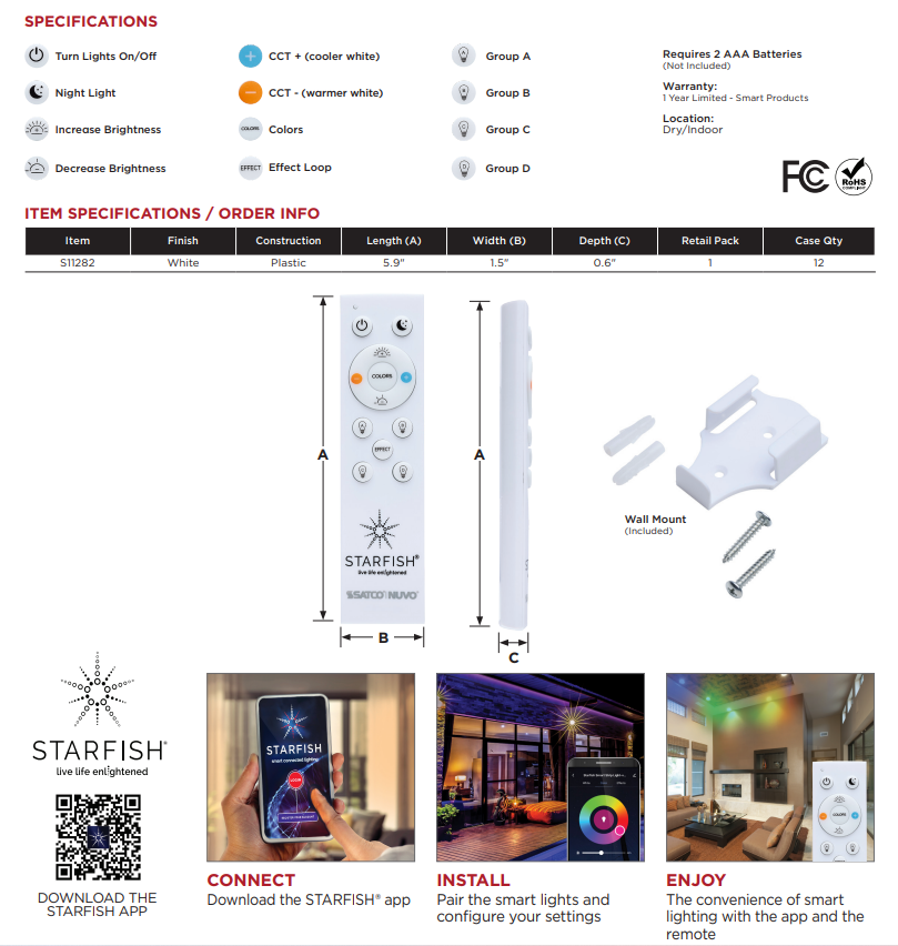 SATCO|NUVO S11282 Starfish Programmable Smart Remote - Bluetooth Wireless Control