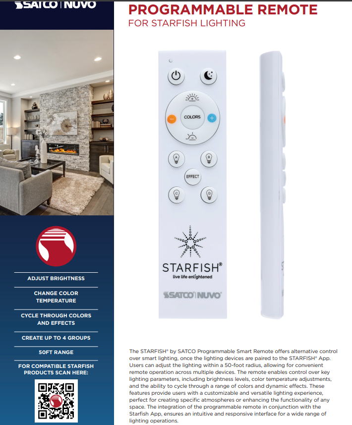 SATCO|NUVO S11282 Starfish Programmable Smart Remote - Bluetooth Wireless Control