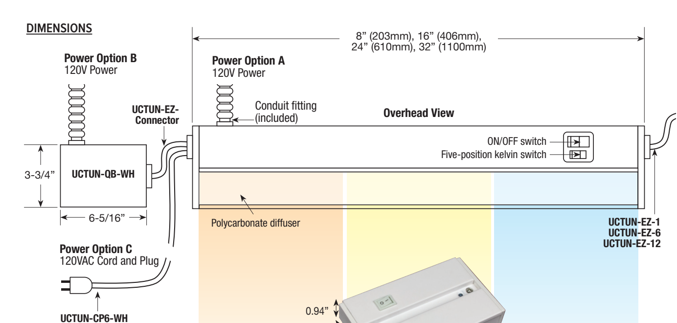 TunableTask™ 120V LED 5CCT Selectable White Undercabinet Light Bar - 16 Inch, White