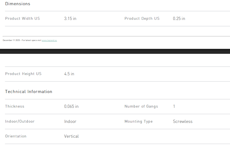 Legrand radiant® 1-Gang Screwless Wall Plate – Light Almond (RWP26LA)