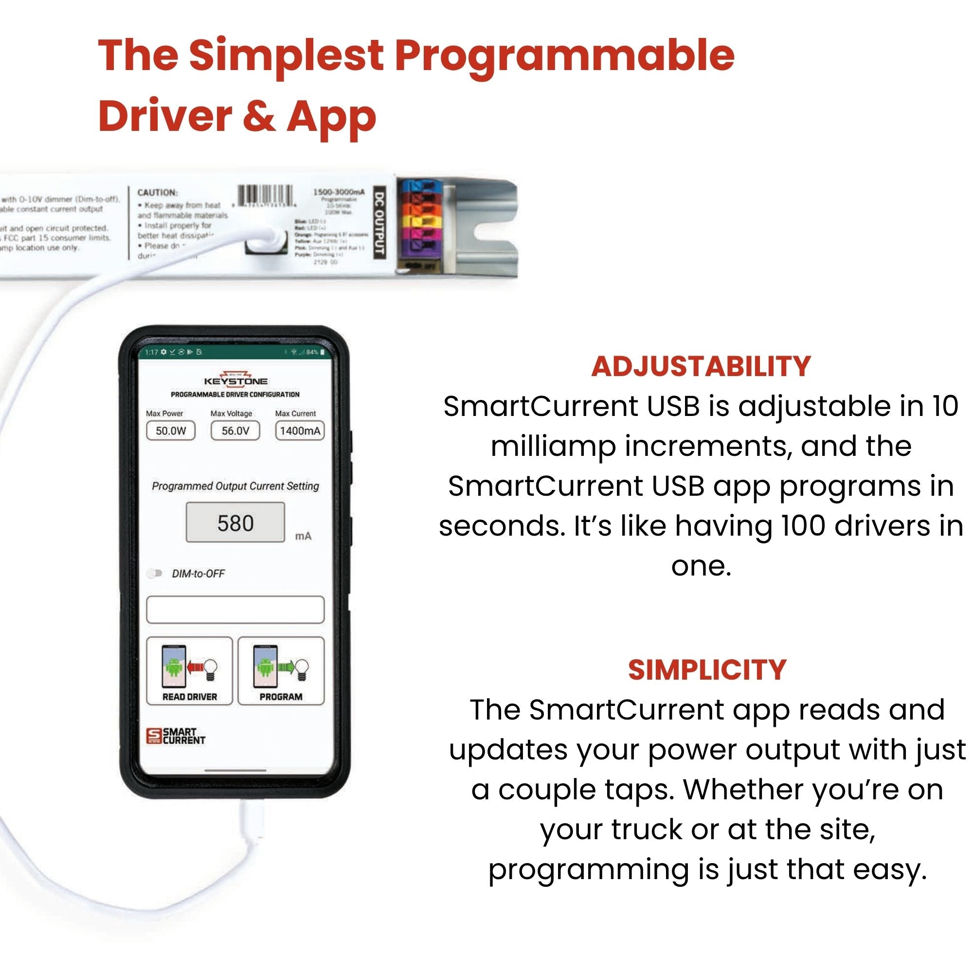 Keystone Technologies - SmartCurrent 100W Linear Programmable LED Driver 1500-3000mA, 0-10V Dimming, 120-277V | Bees Lighting