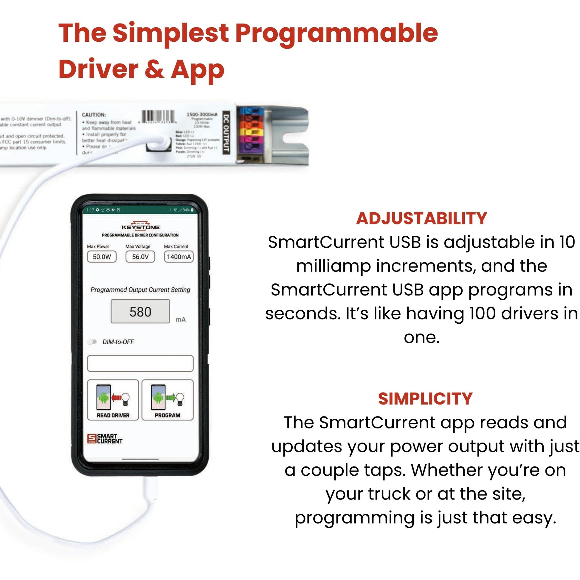 Keystone Technologies - Programmable Constant Current LED Driver, 25W, 420-1250mA, 0-10V Dimming, 120-277V | Bees Lighting