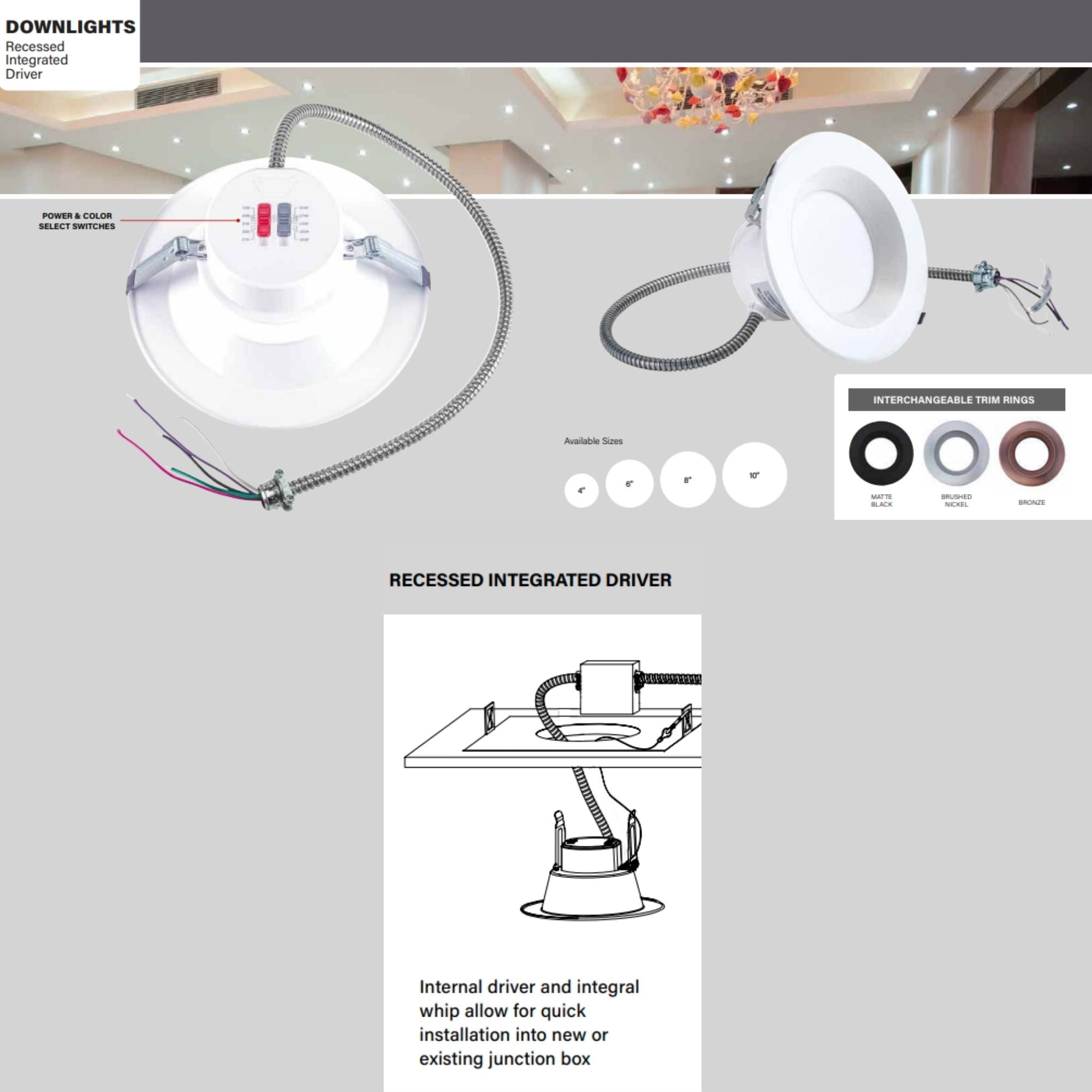Advanta 6" LED Commercial Downlight, 2800 Lm, 5-CCT, 120-277V