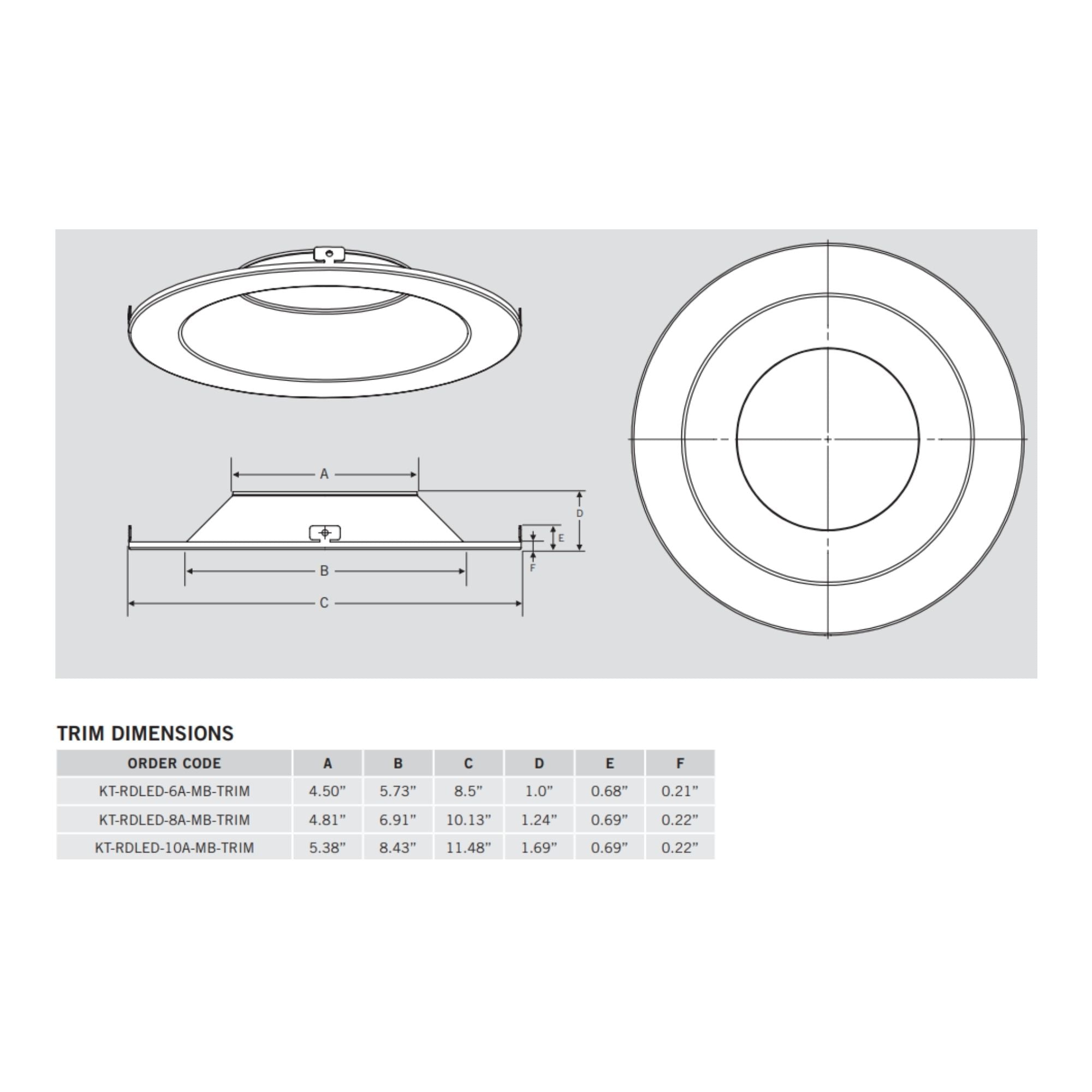 Keystone KT-RDLED 6" Round Interchangeable Trim, Matte Black Finish
