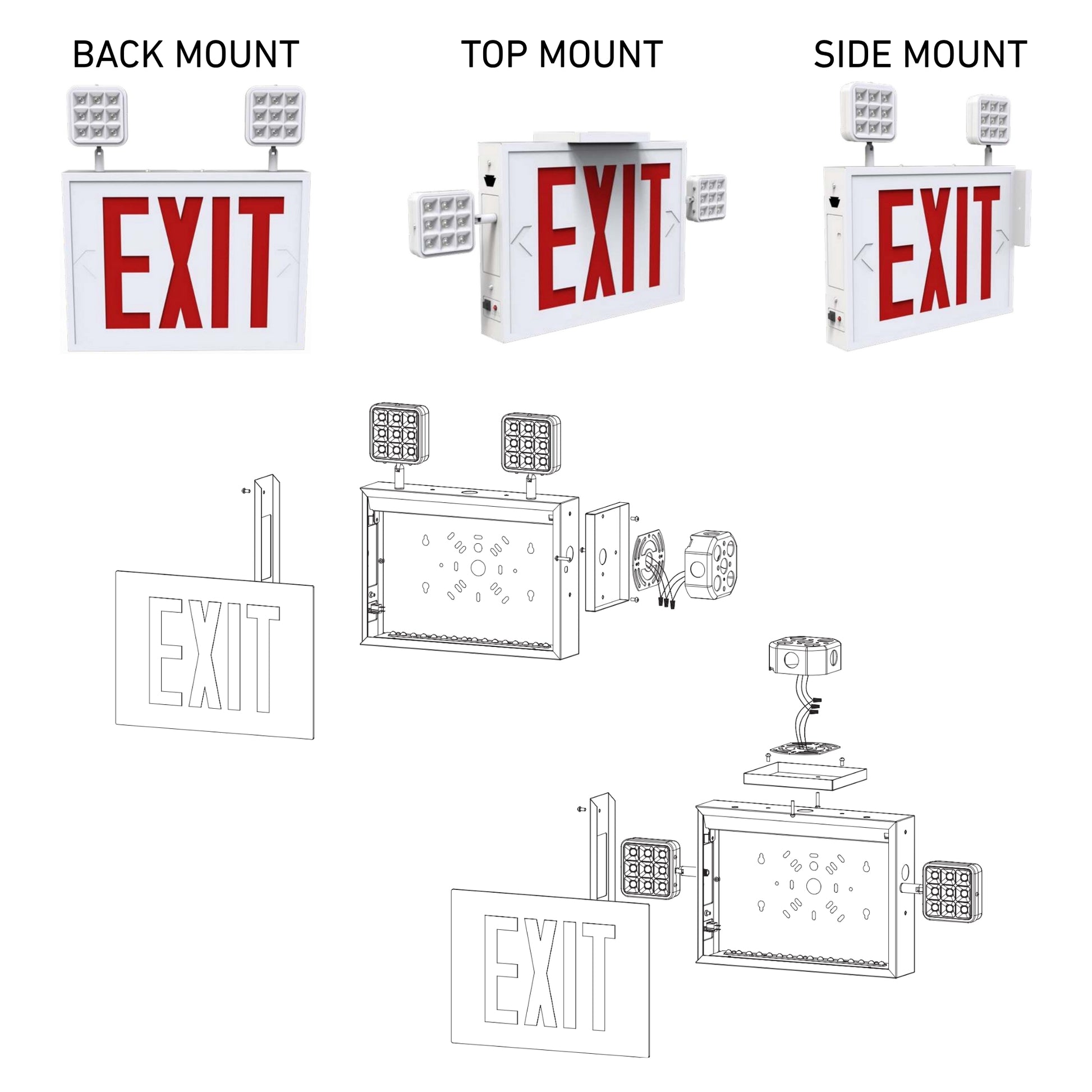 LED Combo Exit Sign, Single Face, Red Letters, White - Bees Lighting