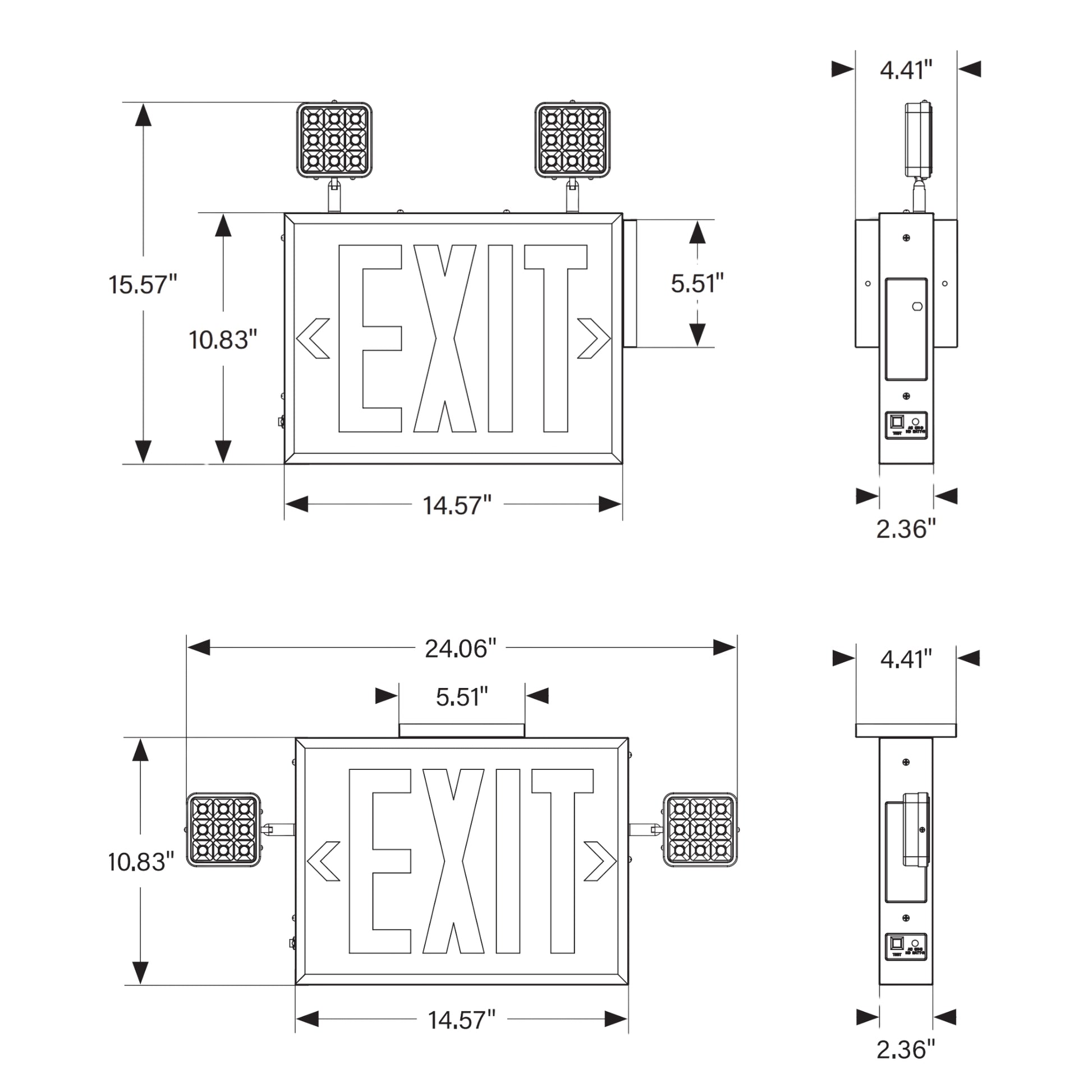 LED Combo Exit Sign, Single/Double Face, Red Letters, White, High Lumens Output - Bees Lighting