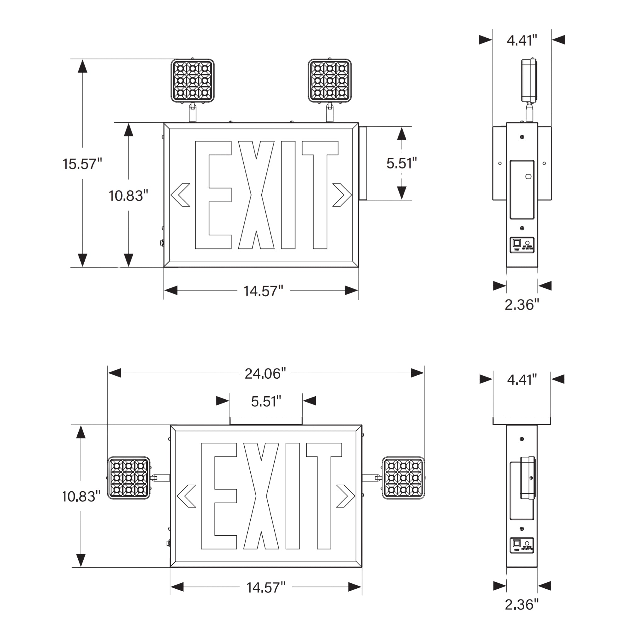 LED Combo Exit Sign, Single/Double Face, Red Letters, White, High Lumens Output - Bees Lighting