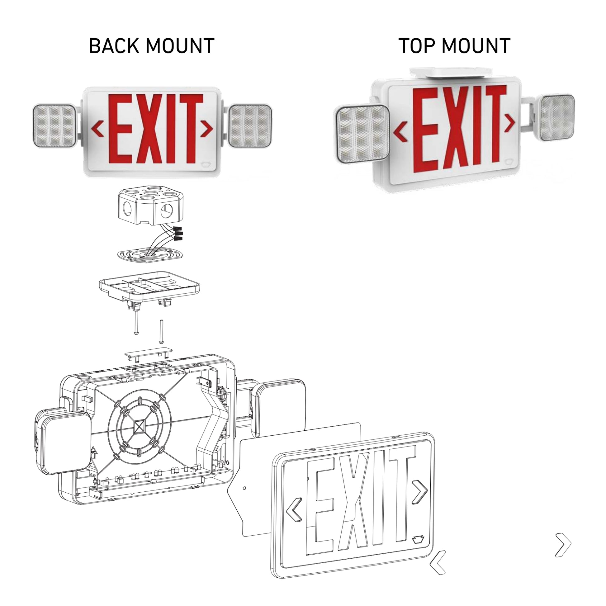 LED Combo Exit Sign, Single/Double Face, Red/Green Letters, White, Remote Capable - Bees Lighting