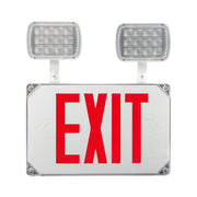 LED Combo Exit Sign, Single/Double Face, Red Letters, White, Wet Rated - Bees Lighting