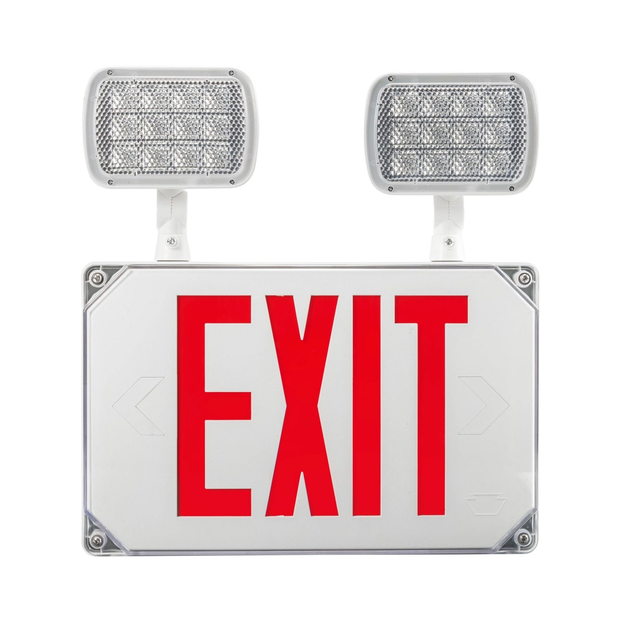 LED Combo Exit Sign, Single/Double Face, Red Letters, White, Wet Rated - Bees Lighting
