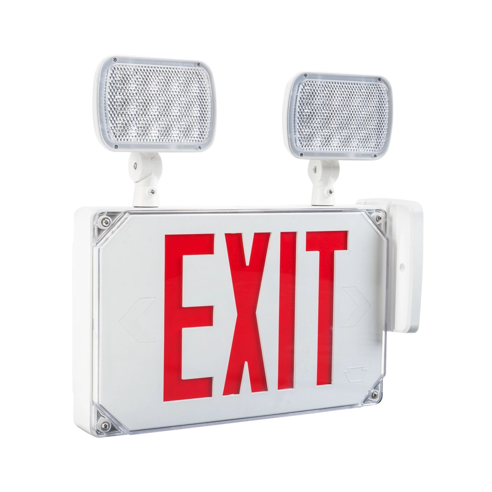 LED Combo Exit Sign, Single/Double Face, Red Letters, White, Wet Rated - Bees Lighting