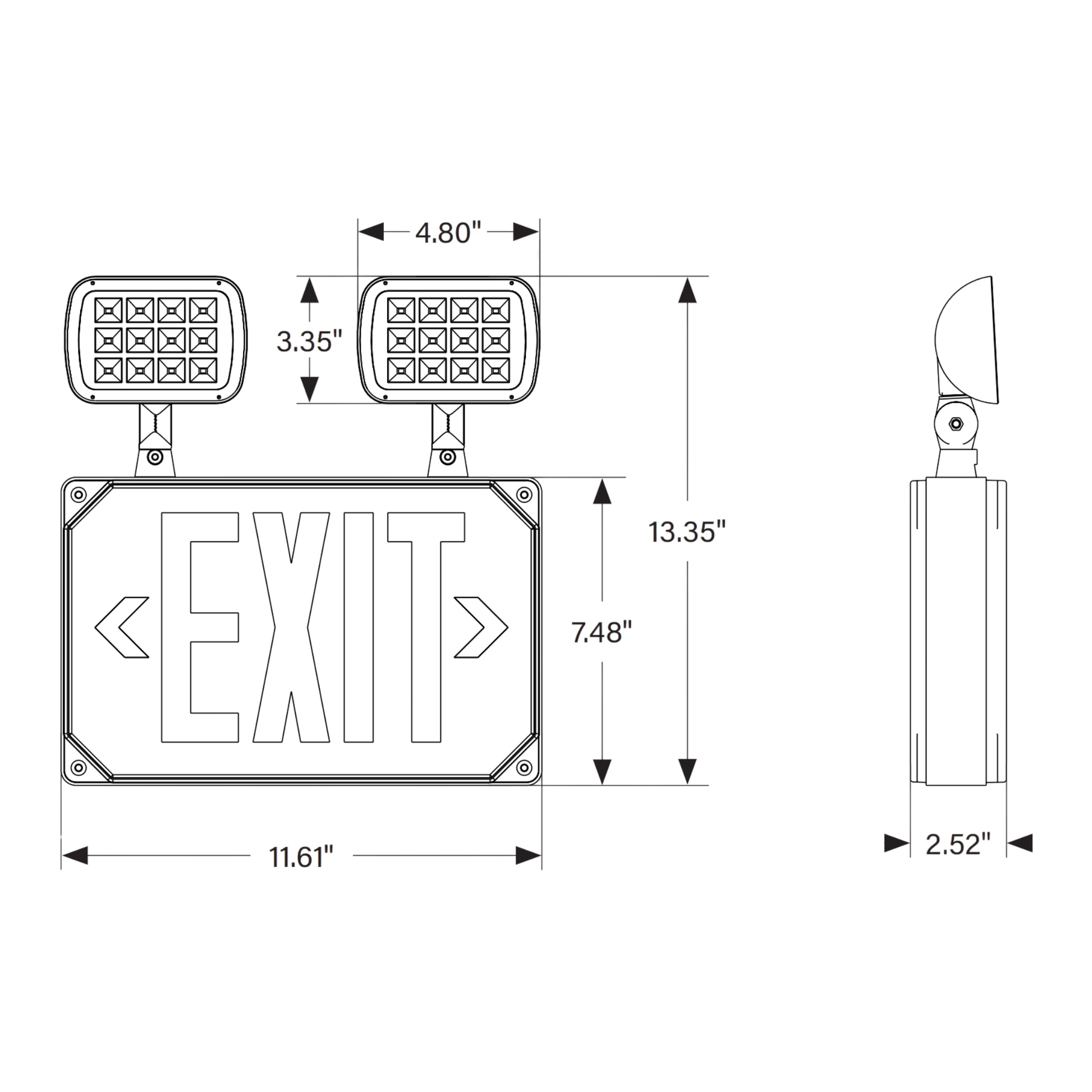 LED Combo Exit Sign, Single/Double Face, Red Letters, White, Wet Rated - Bees Lighting
