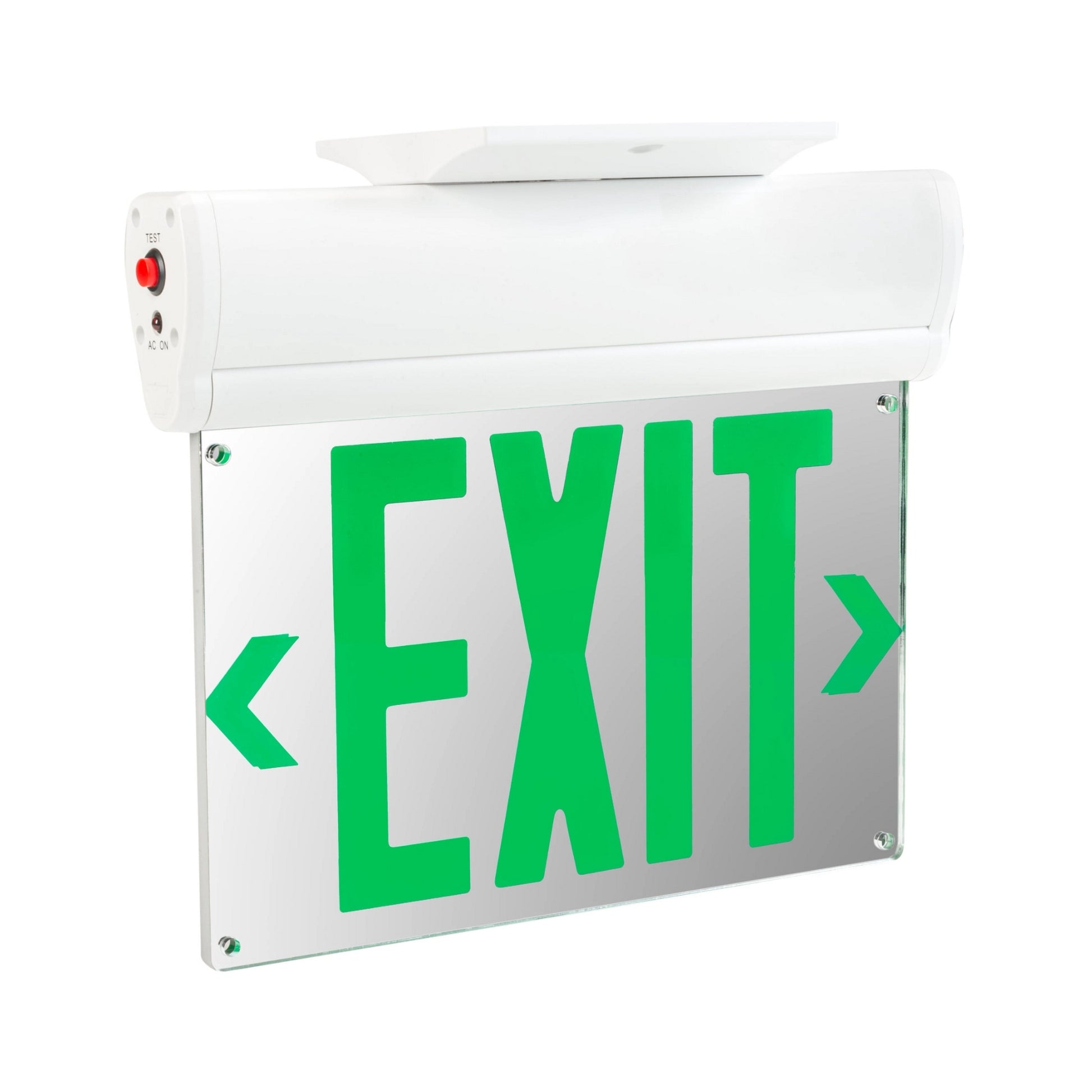 Edge Lit LED Exit Sign, Single/Double Face, Green Letters, White - Bees Lighting