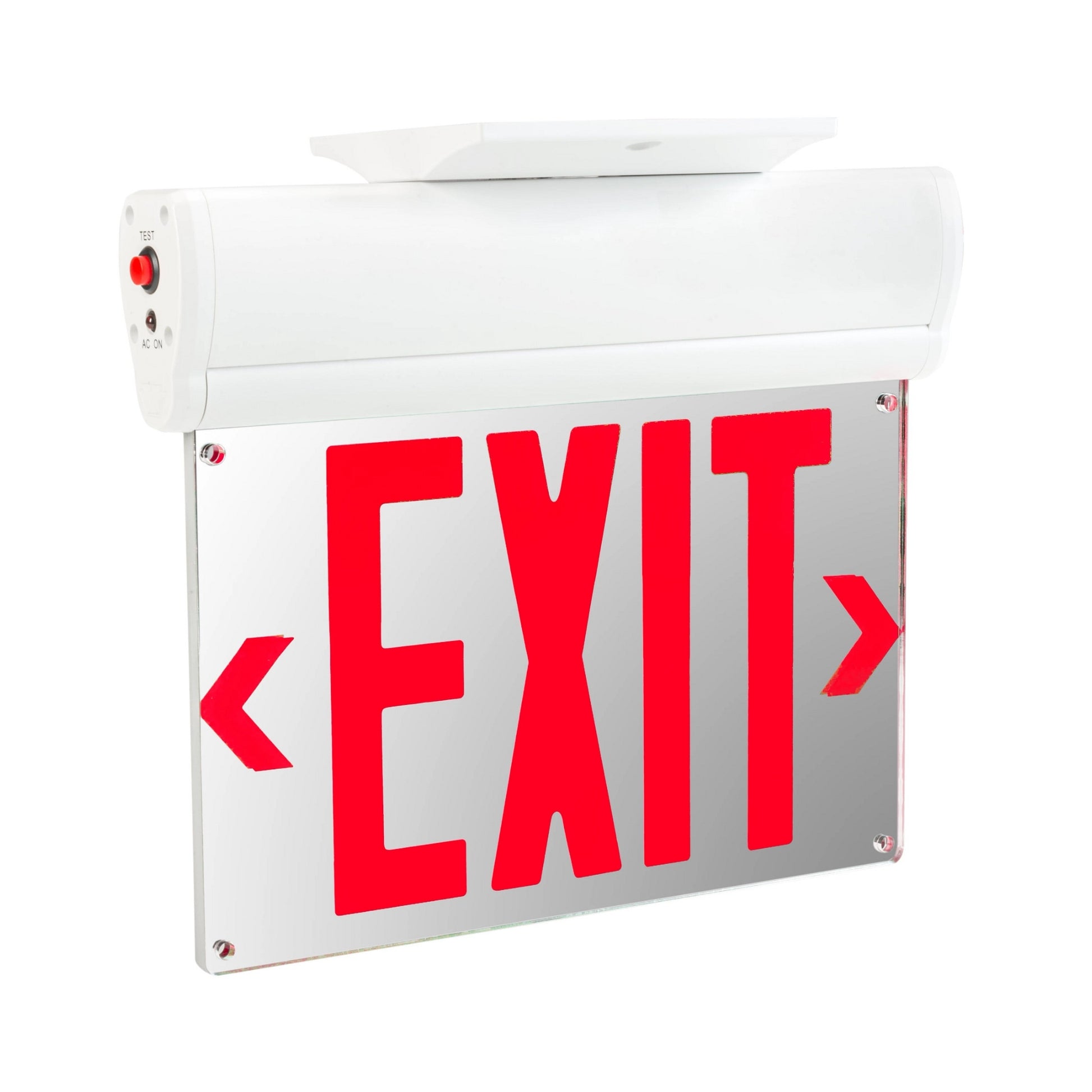 Edge Lit LED Exit Sign, Single/Double Face, Red Letters, White - Bees Lighting