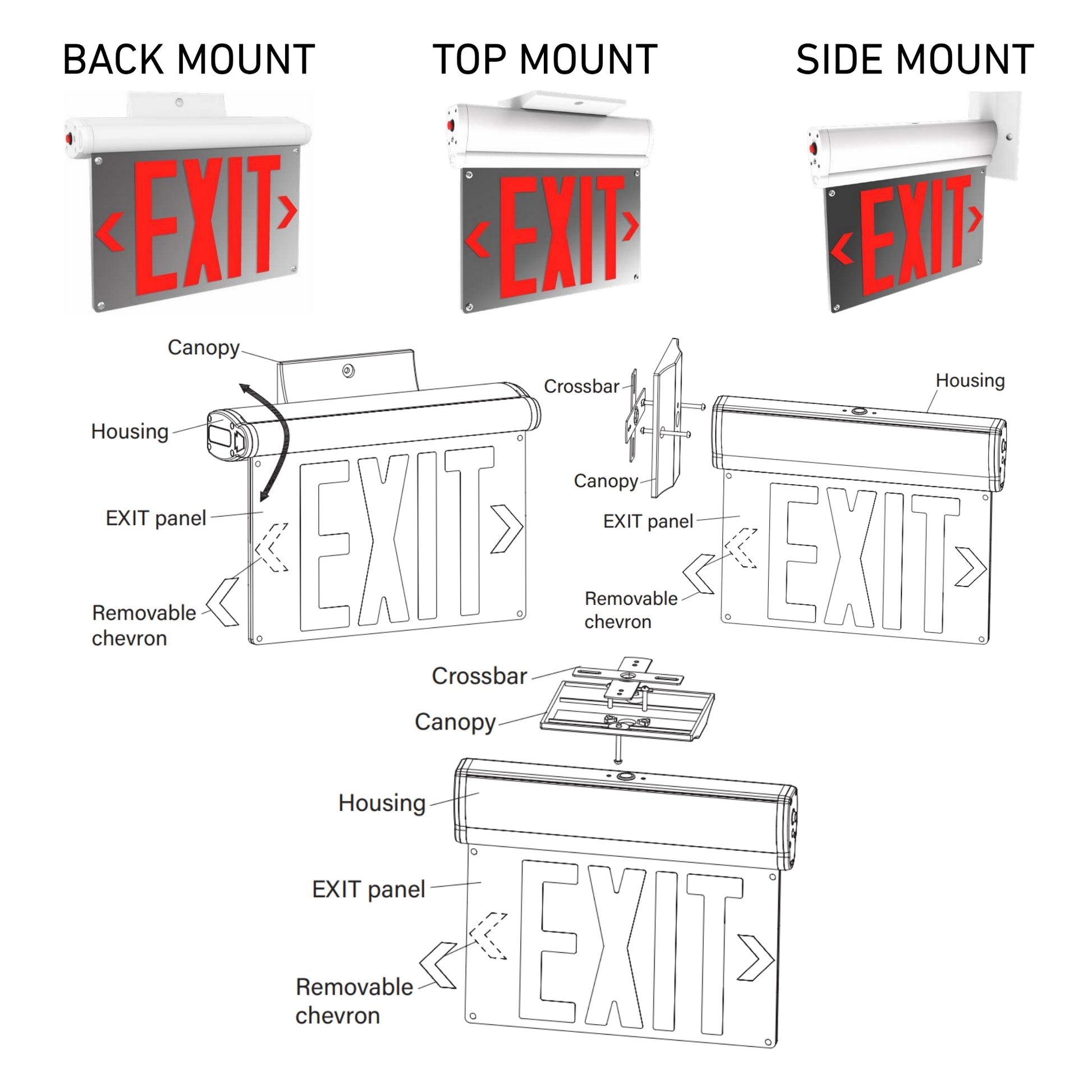 Edge Lit LED Exit Sign, Single/Double Face, Red Letters, White - Bees Lighting