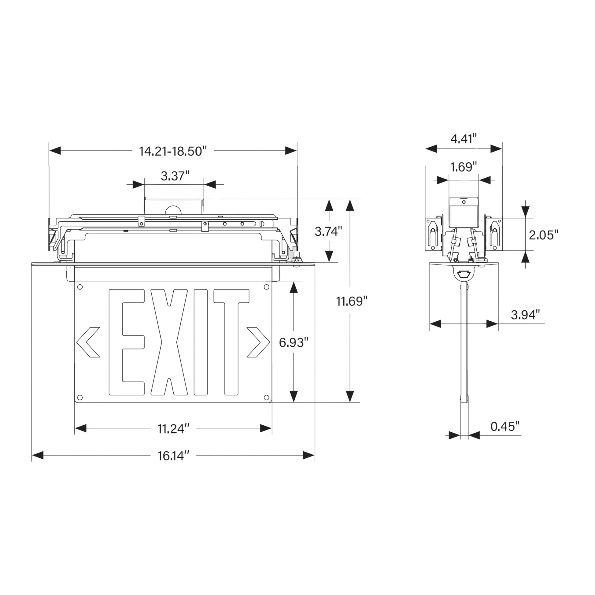 Edge Lit LED Exit Sign, Single/Double Face, Green Letters, White, Recessed Mount - Bees Lighting