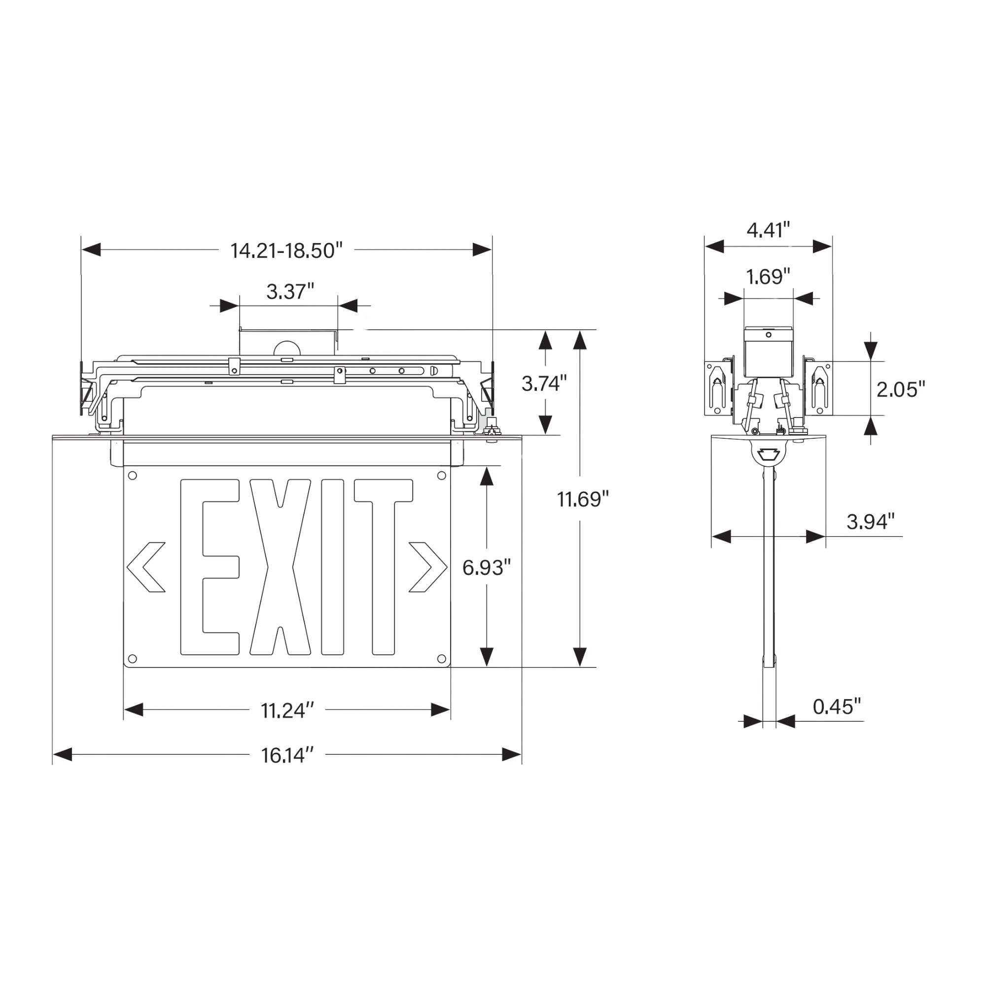 Edge Lit LED Exit Sign, Single/Double Face, Green Letters, White, Recessed Mount - Bees Lighting