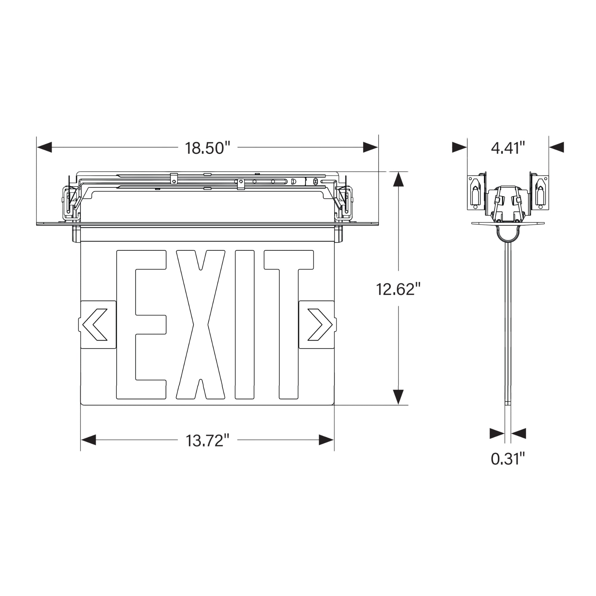 Edge Lit LED Exit Sign, Single/Double Face, Red Letters, White, Recessed Mount - Bees Lighting