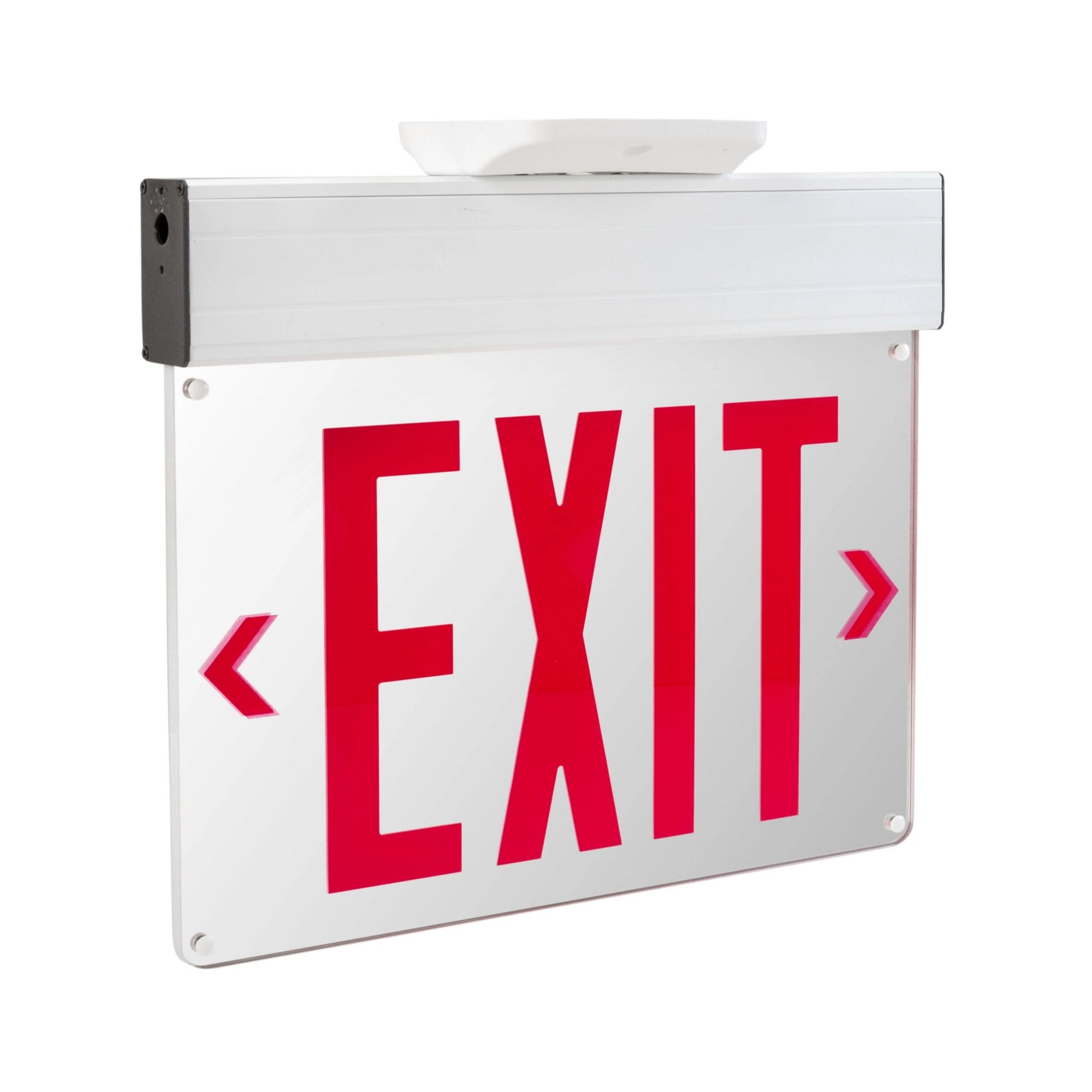 Edge Lit LED Exit Sign, Single/Double Face, Red Letters, White - Bees Lighting