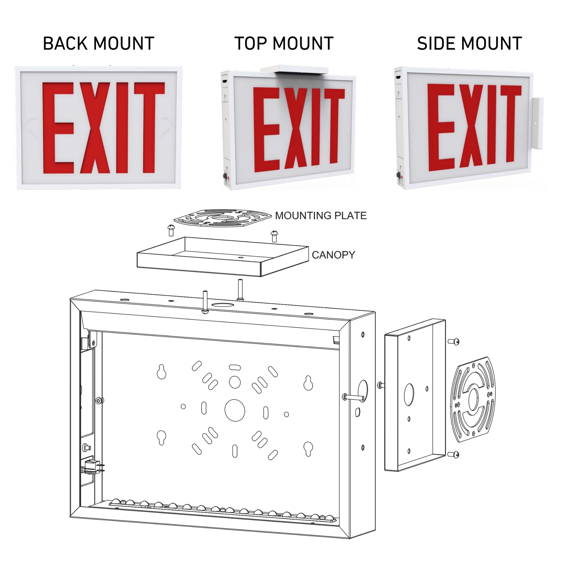 LED Exit Sign, Single Face, Red Letters, White - Bees Lighting