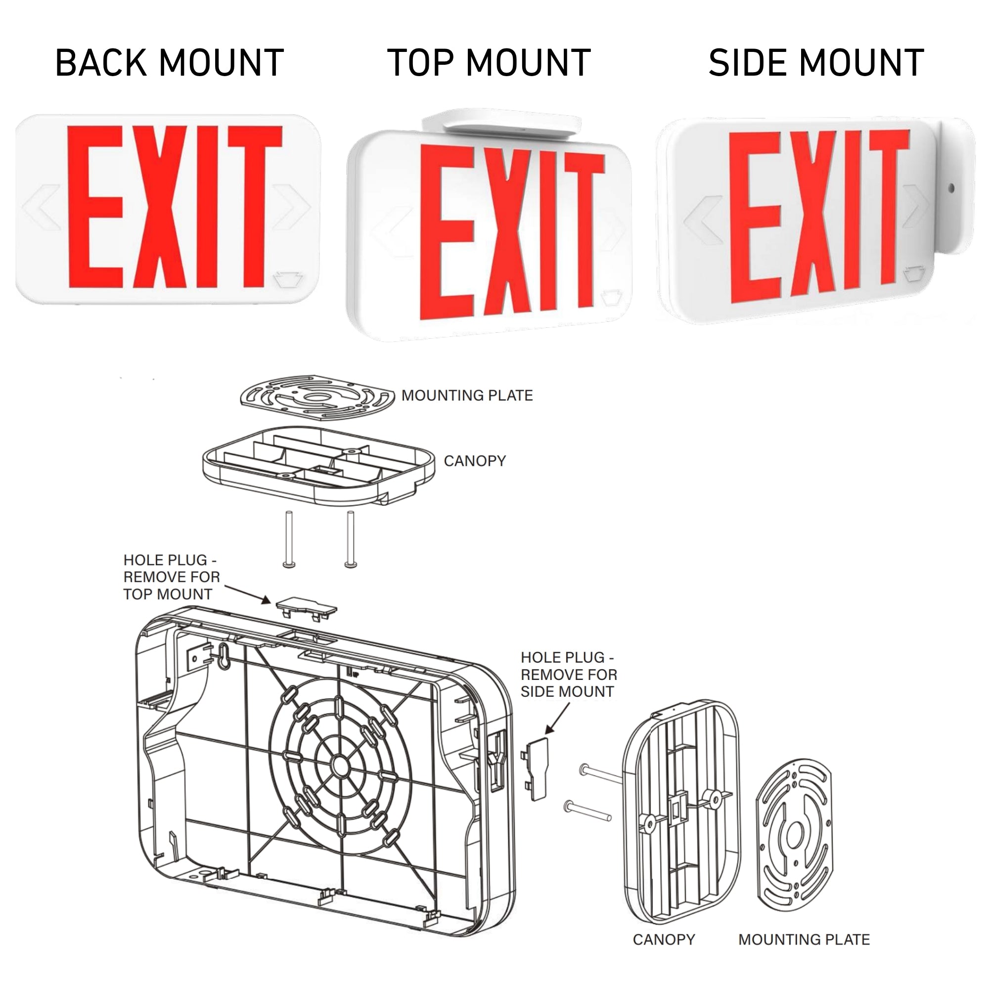 LED Exit Sign, Single/Double Face, Red/Green Letters, Black - Bees Lighting
