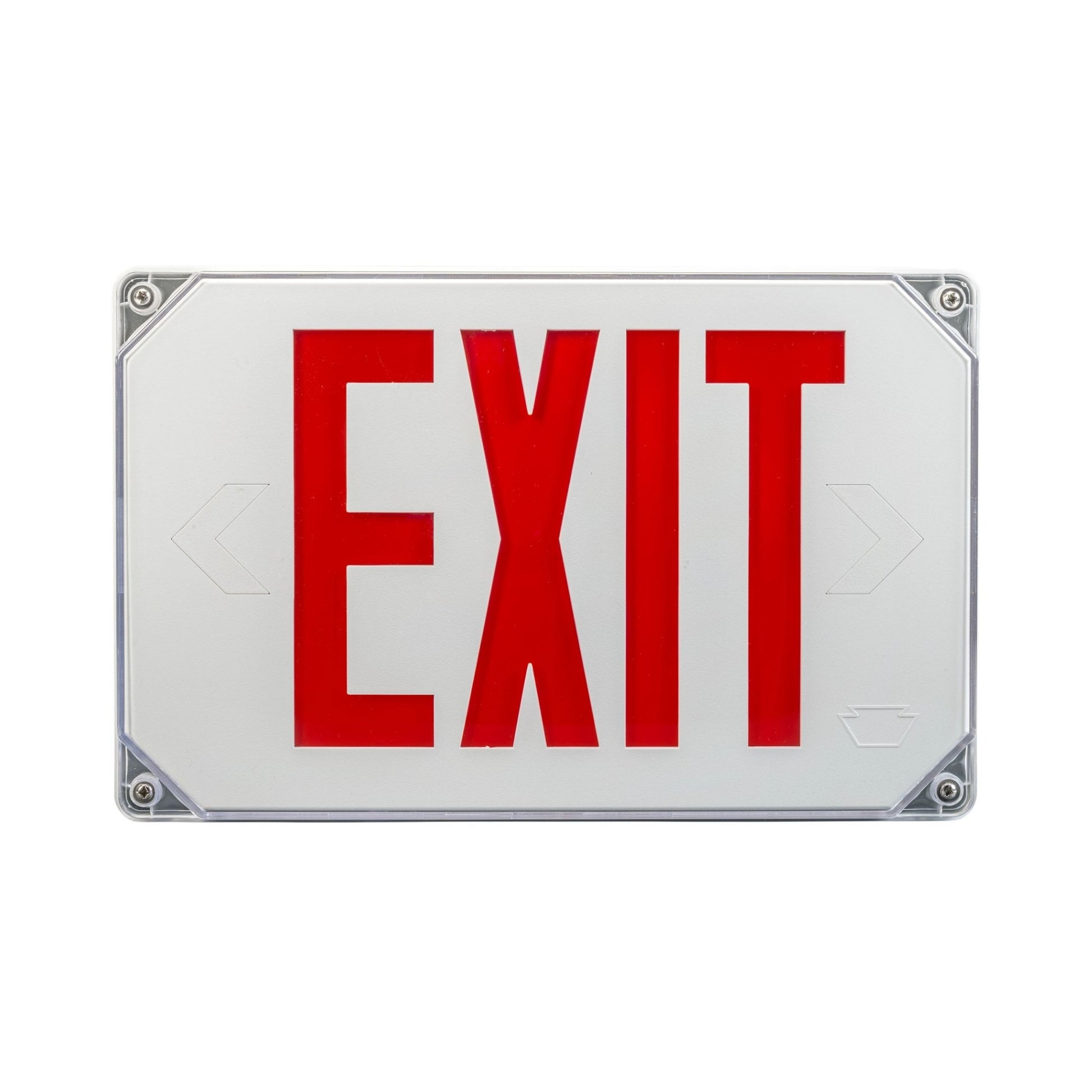 LED Exit Sign, Single/Double Face, Red Letters, White, Wet Rated - Bees Lighting