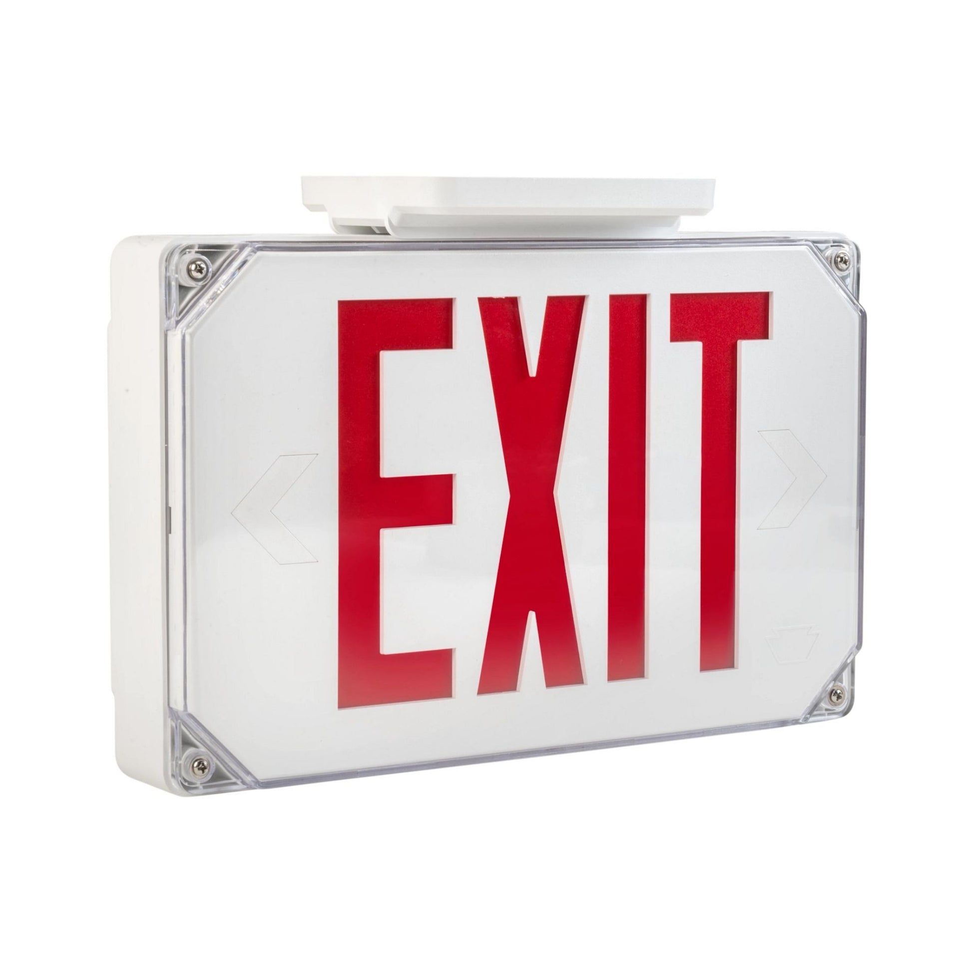 LED Exit Sign, Single/Double Face, Red Letters, White, Wet Rated - Bees Lighting