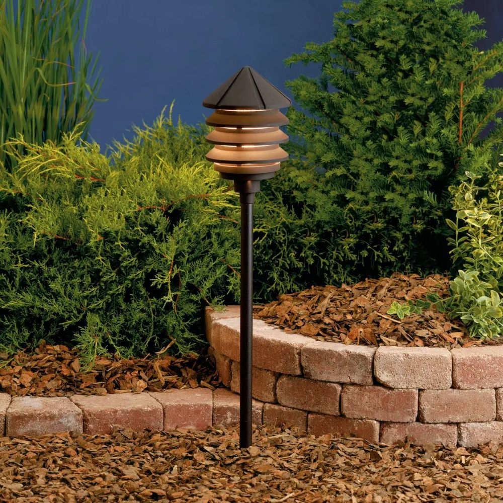 Kichler Six Groove 120V Three Tier Path Light in Textured Architectural Bronze