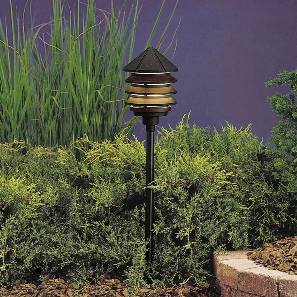 Kichler Six Groove 120V Three Tier Path Light in Textured Black