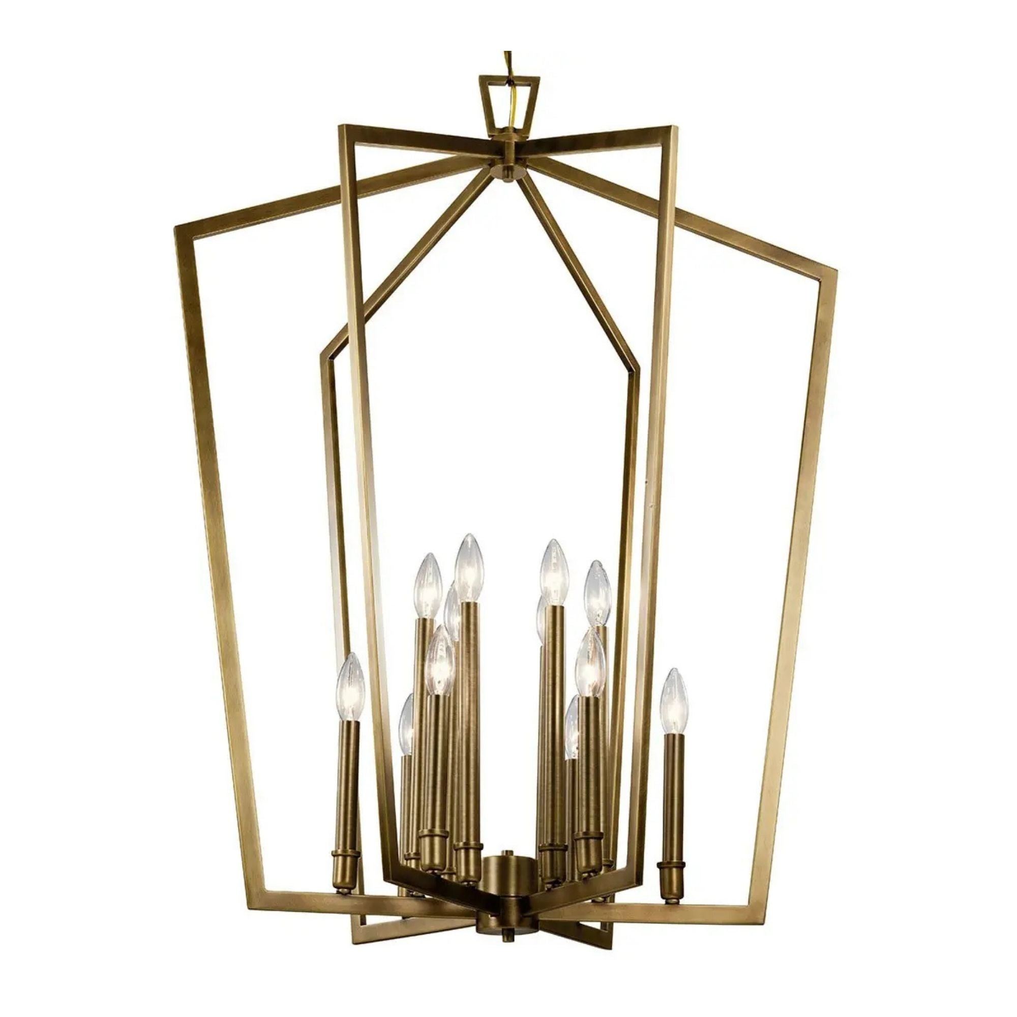 Abbotswell 30" 12-Light Foyer Chandelier, Natural Brass Finish - Bees Lighting