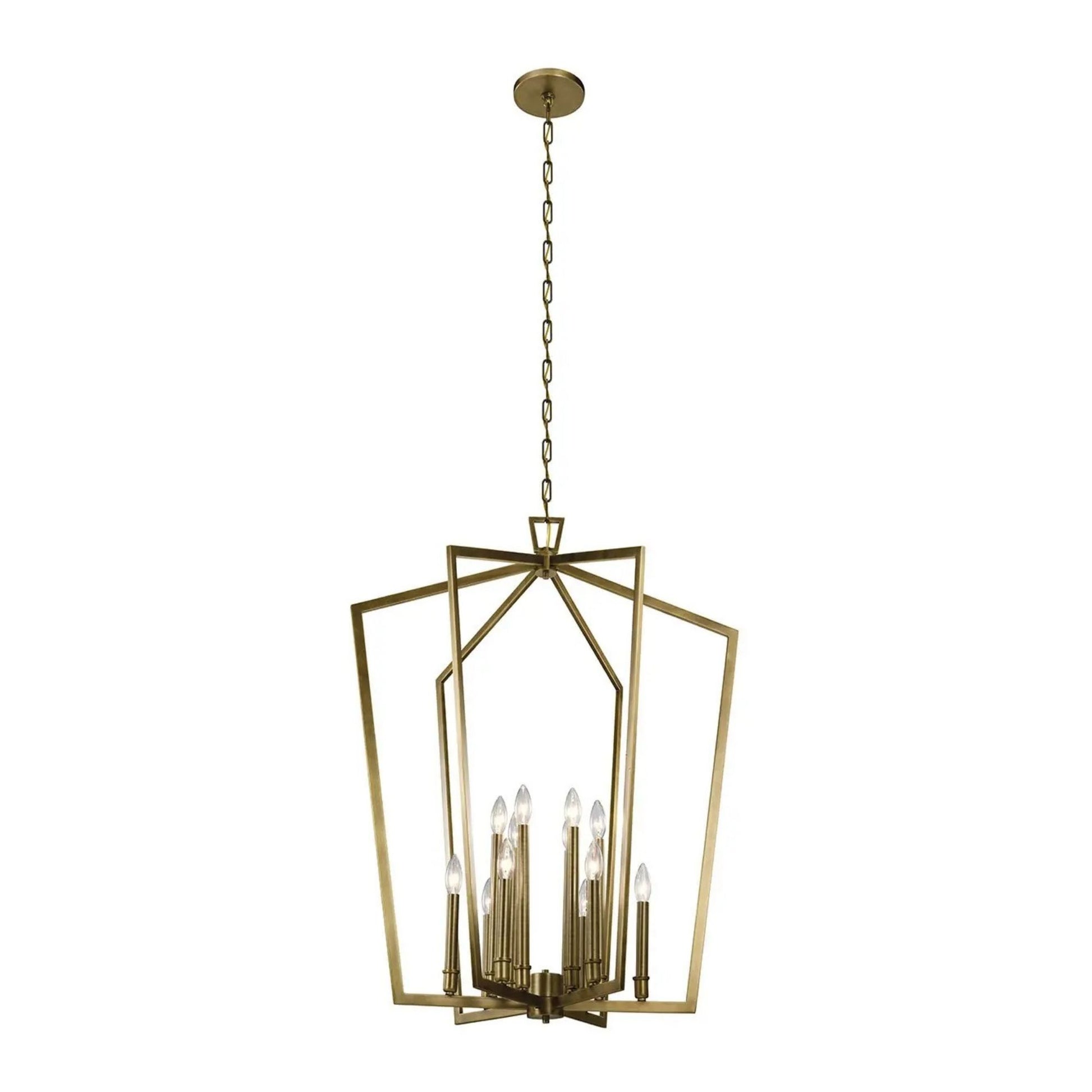 Abbotswell 30" 12-Light Foyer Chandelier, Natural Brass Finish - Bees Lighting