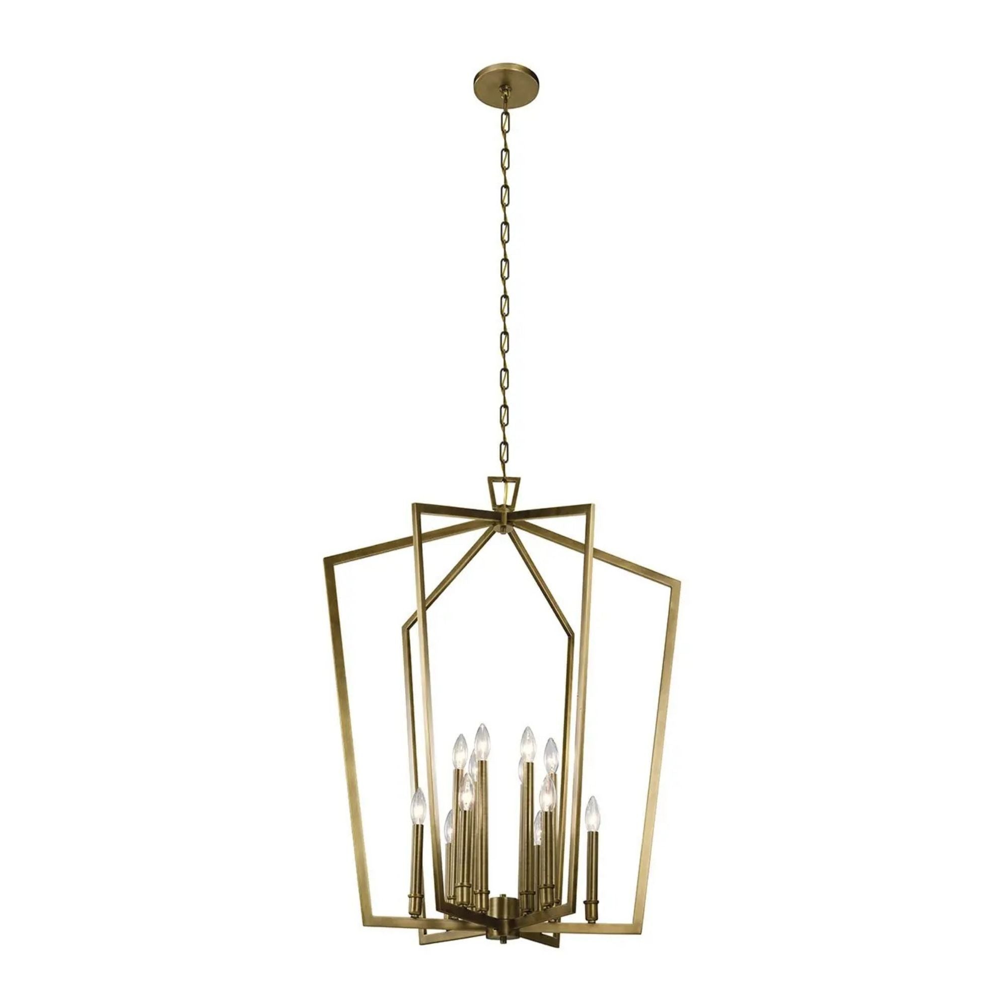 Abbotswell 30" 12-Light Foyer Chandelier, Natural Brass Finish - Bees Lighting