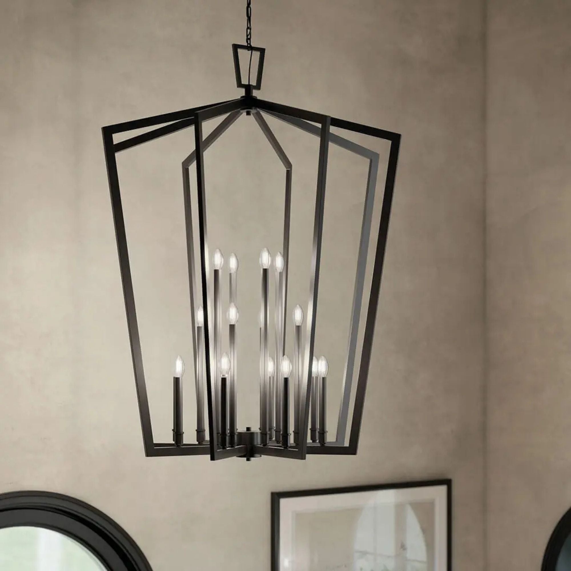 Abbotswell 37" 16 Light Foyer Pendant, Black Finish