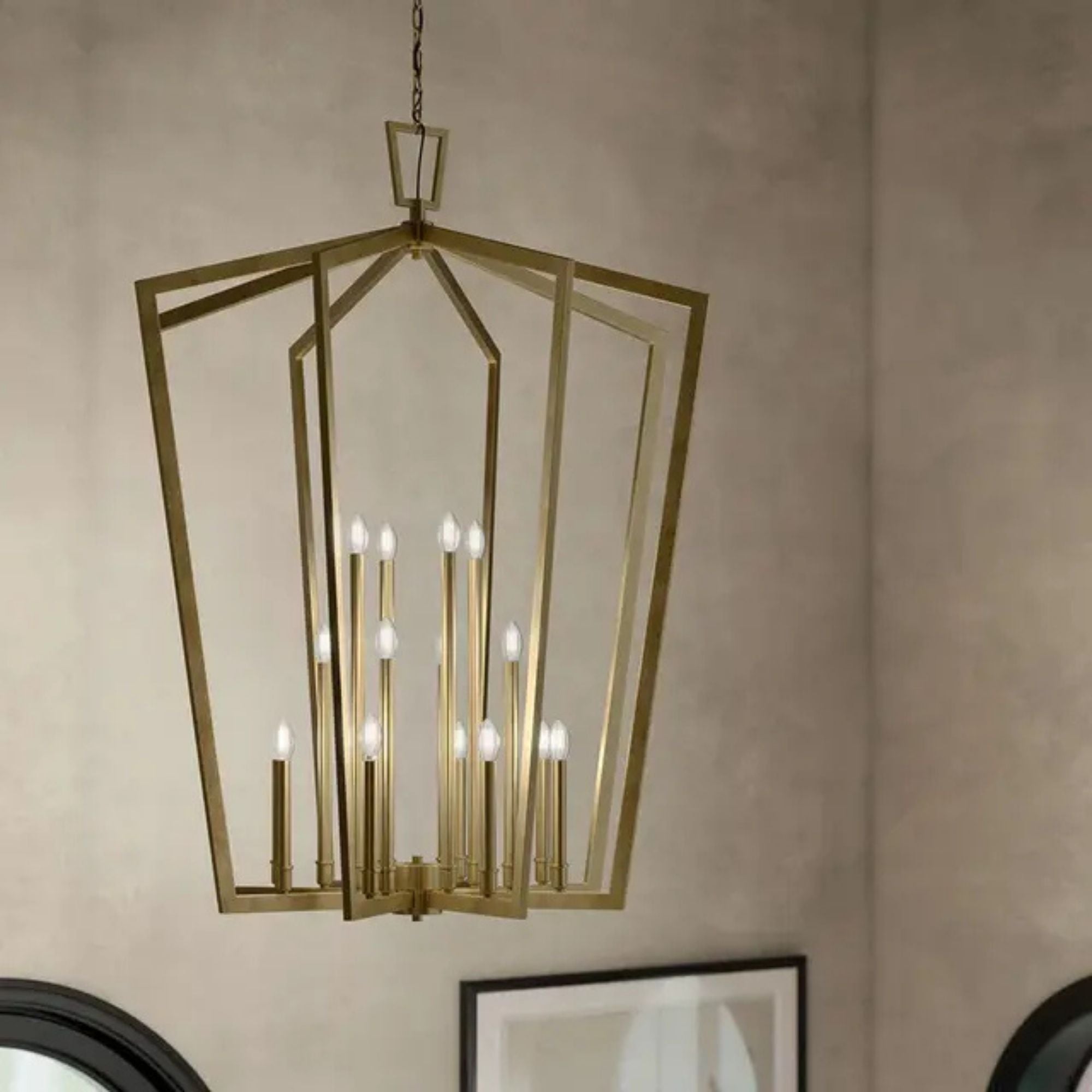 Abbotswell 37" 16-Light Foyer Pendant, Natural Brass Finish