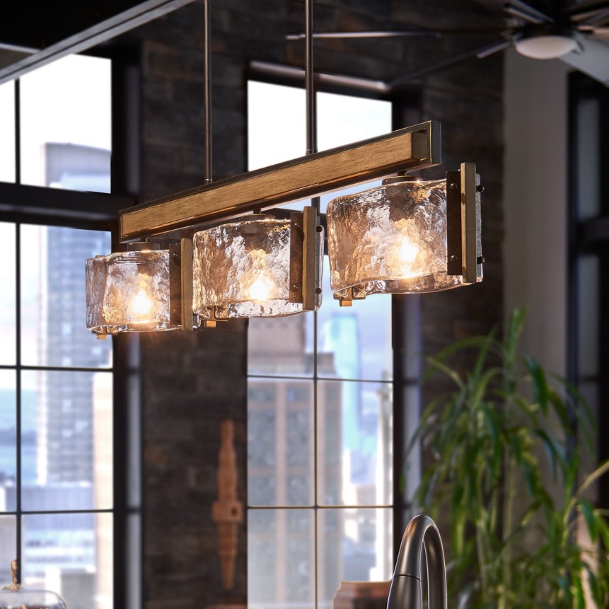 Aberdeen 42" 3-Light Linear Chandelier, Olde Bronze Finish