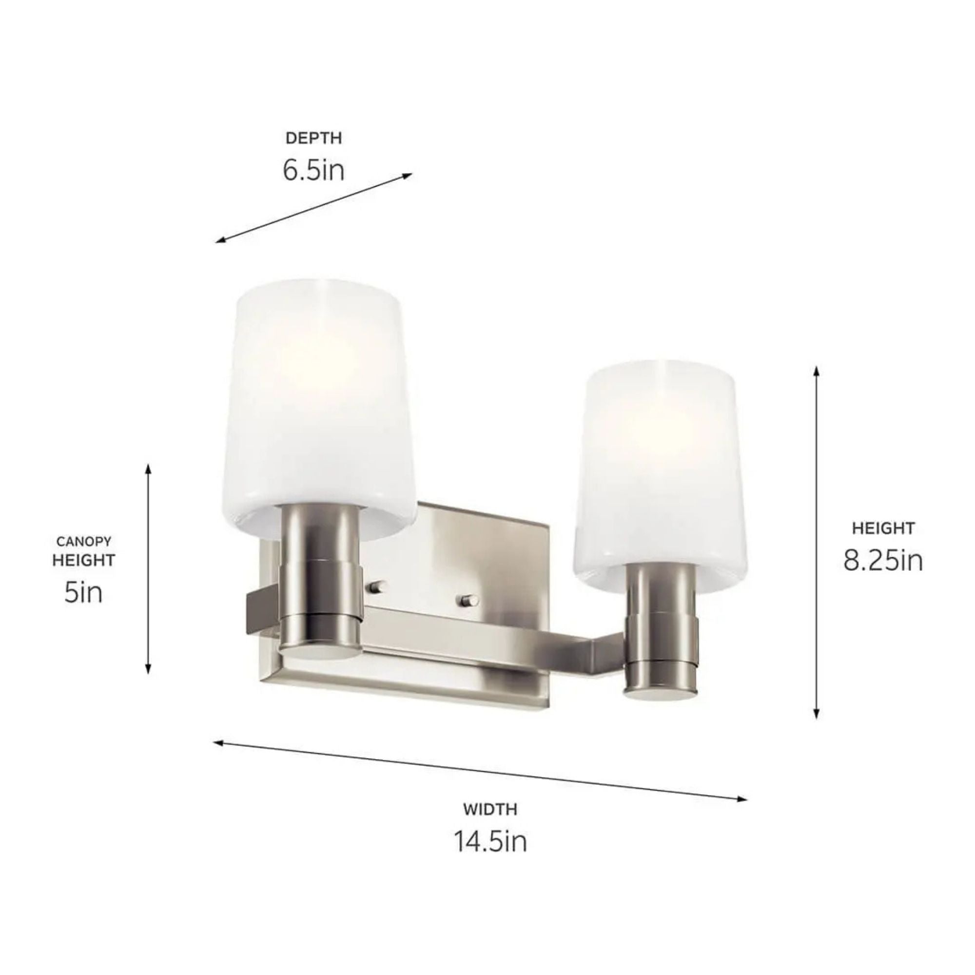 Adani 15" 2-Light Vanity Light, Brushed Nickel Finish