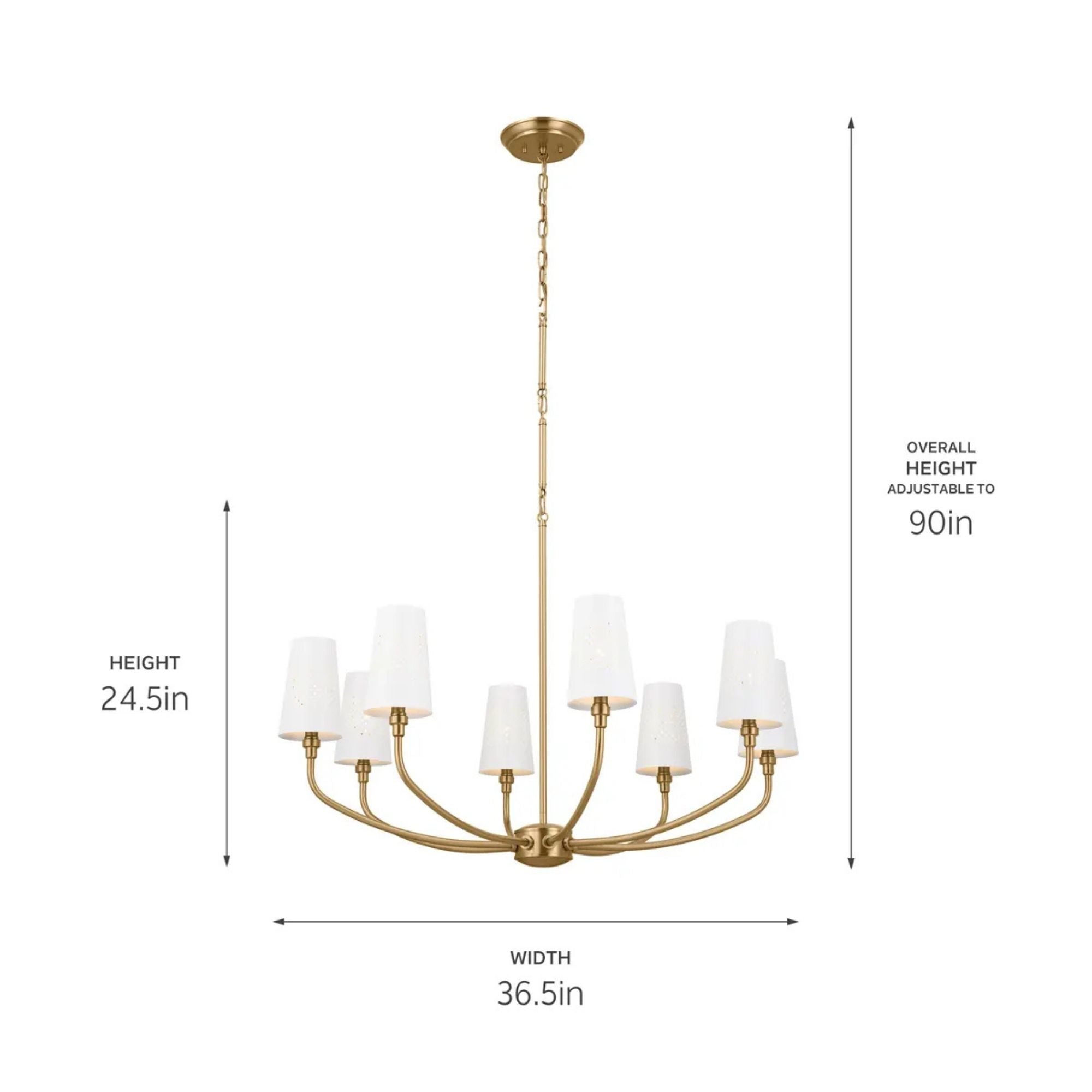 Adeena 37" 8-Light Chandelier, Brushed Natural Brass Finish