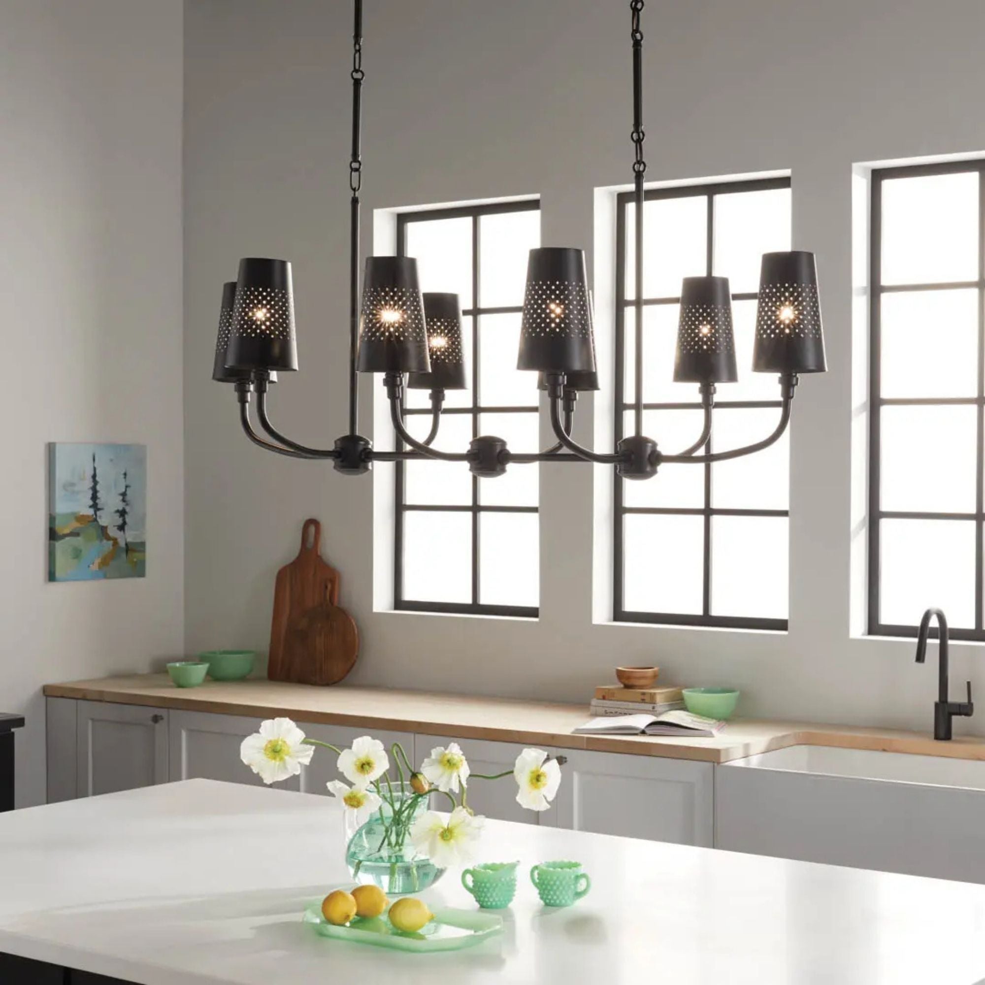 Adeena 47" 8-Light Linear Chandelier, Black Finish