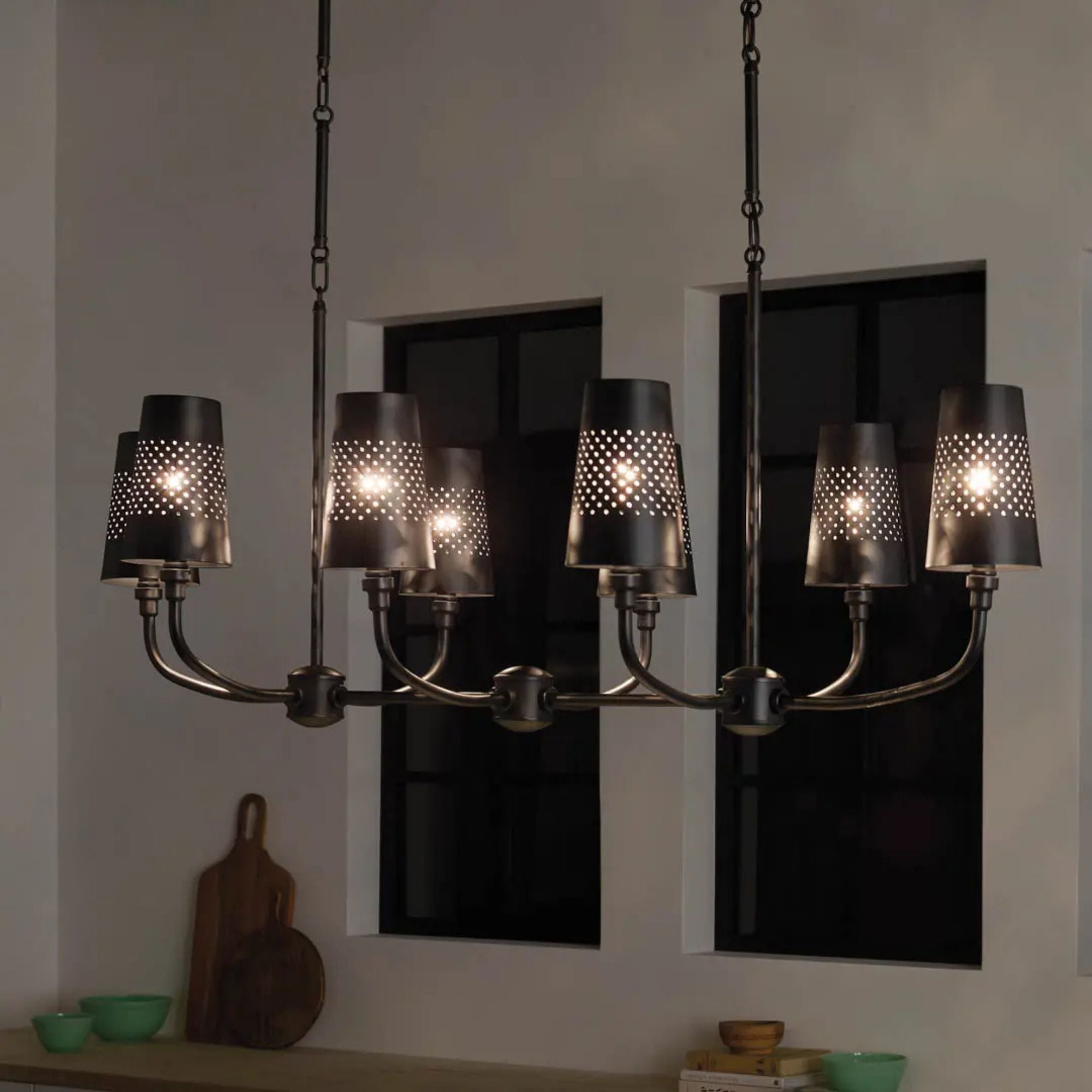 Adeena 47" 8-Light Linear Chandelier, Black Finish
