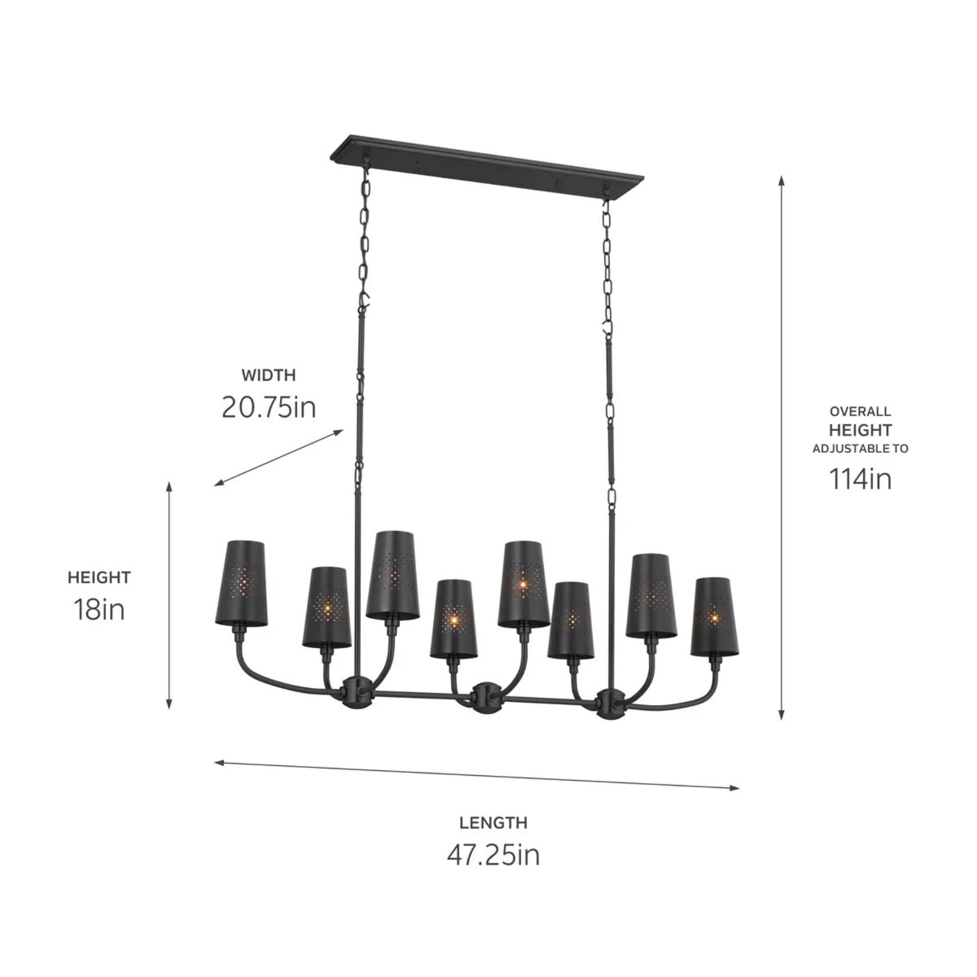 Adeena 47" 8-Light Linear Chandelier, Black Finish