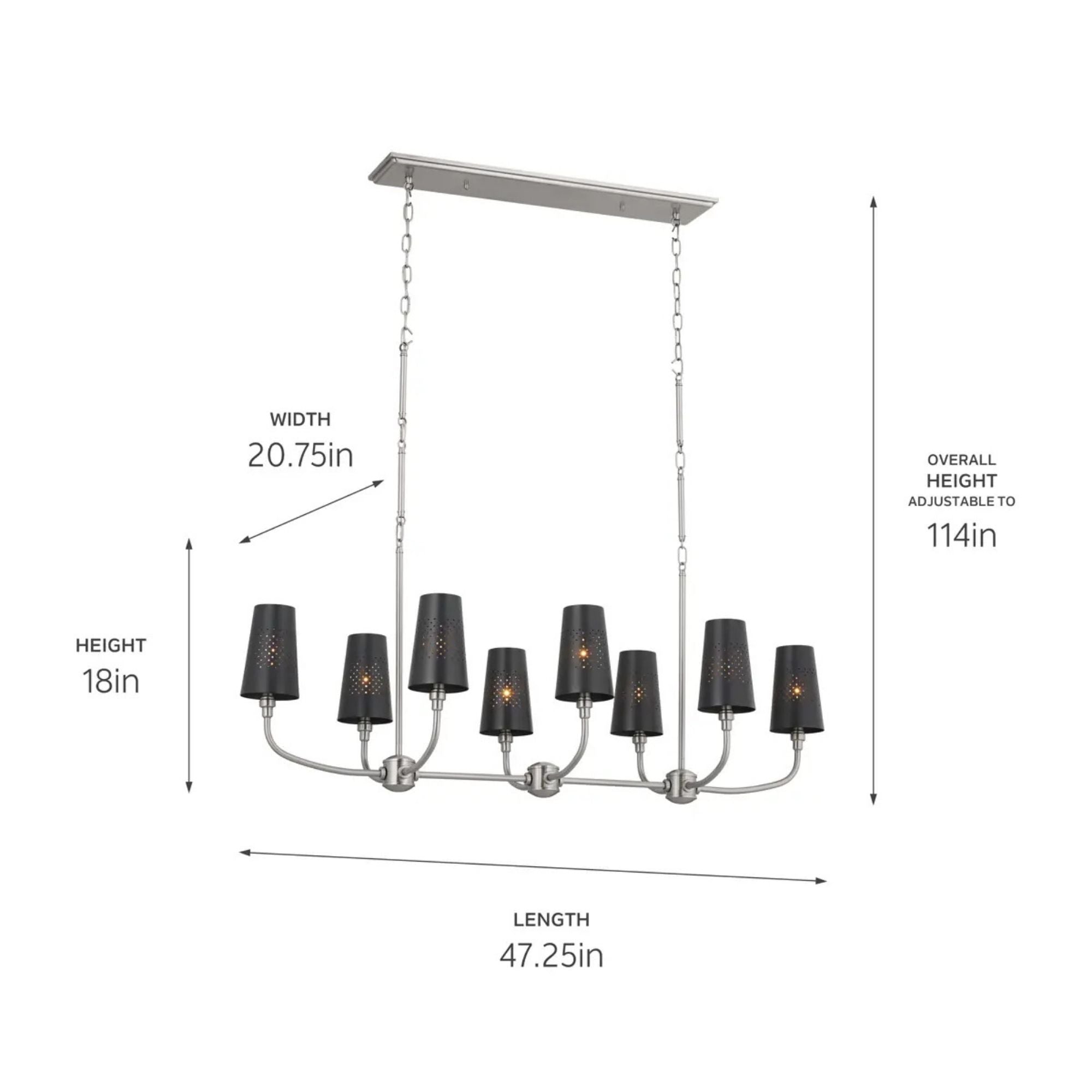 Adeena 47" 8-Light Linear Chandelier, Classic Pewter Finish