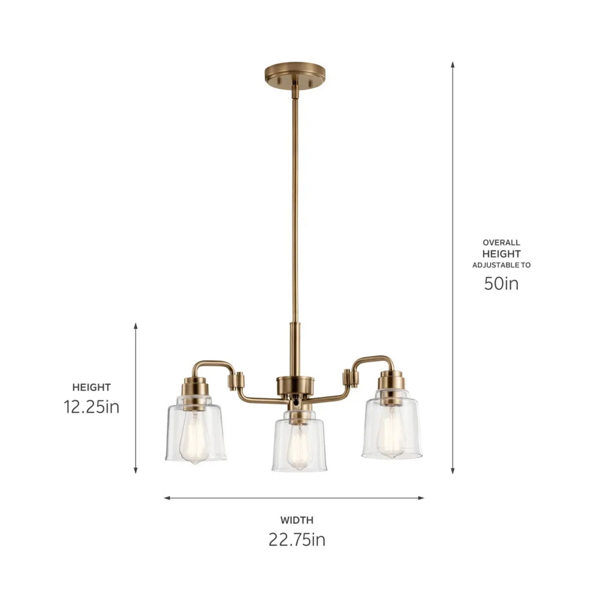 Aivian 23" 3-Light Chandelier, Weathered Brass Finish - Bees Lighting