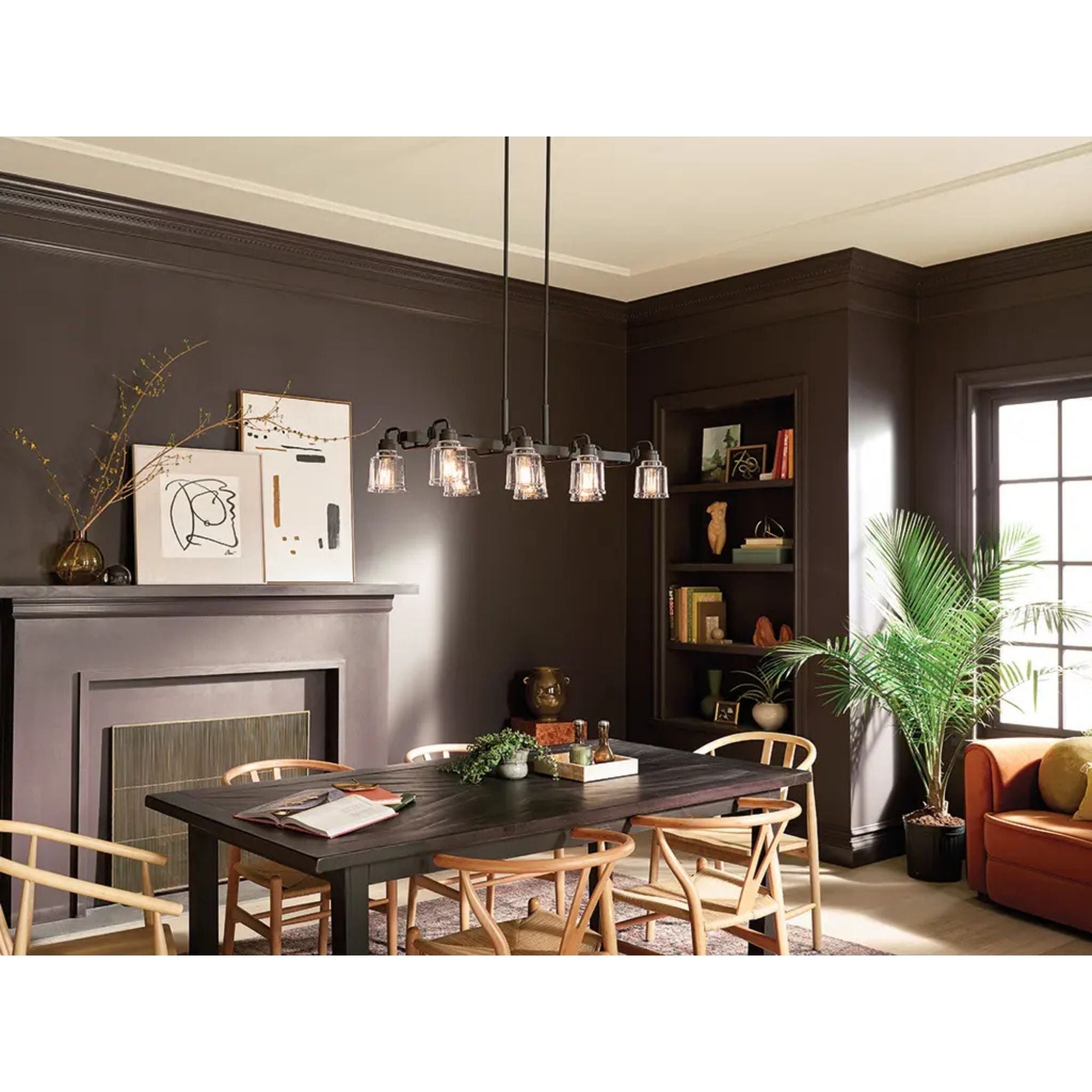 Aivian 42" 8-Light Linear Chandelier, Black Finish