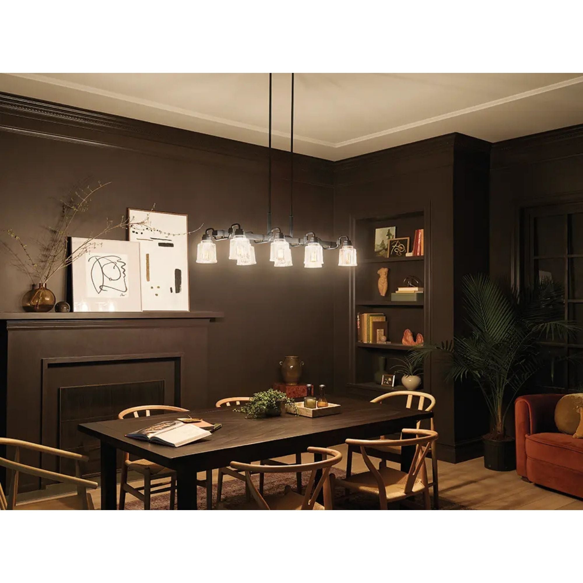 Aivian 42" 8-Light Linear Chandelier, Black Finish
