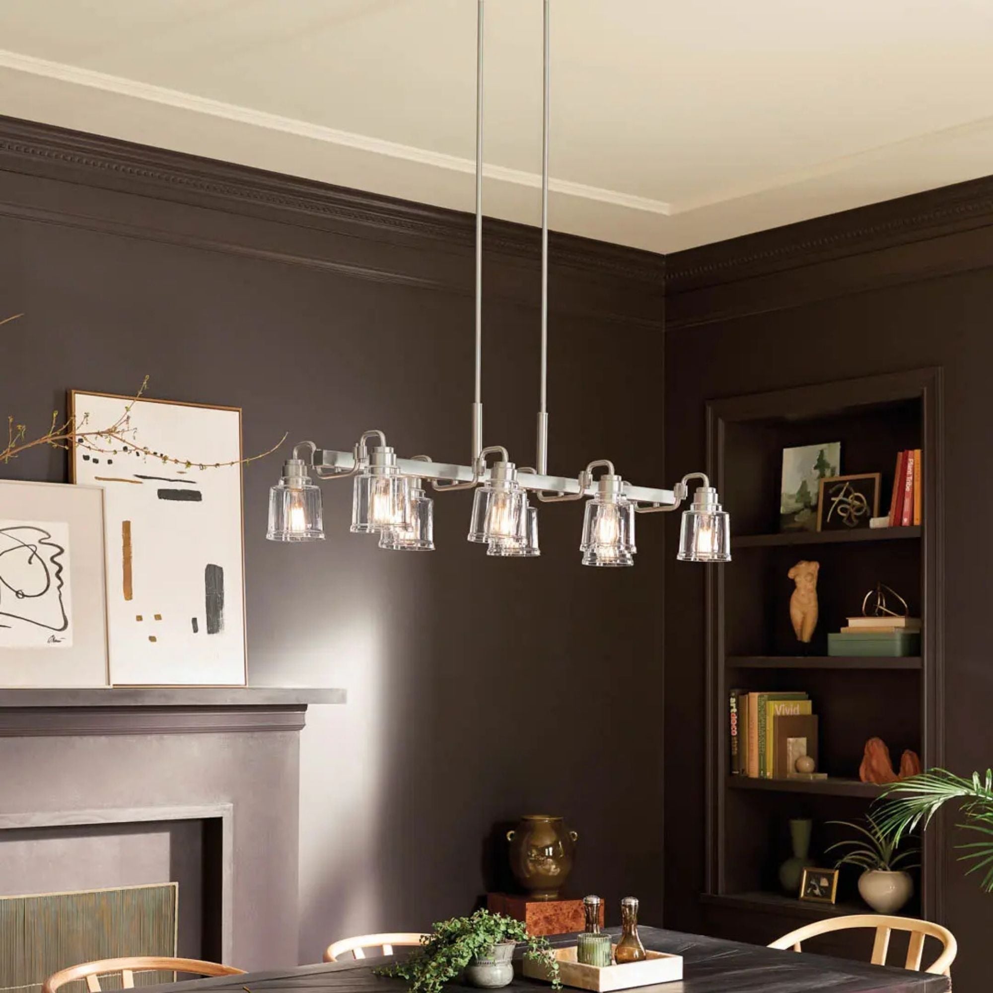 Aivian 42" 8-Light Linear Chandelier, Nickel Textured Finish