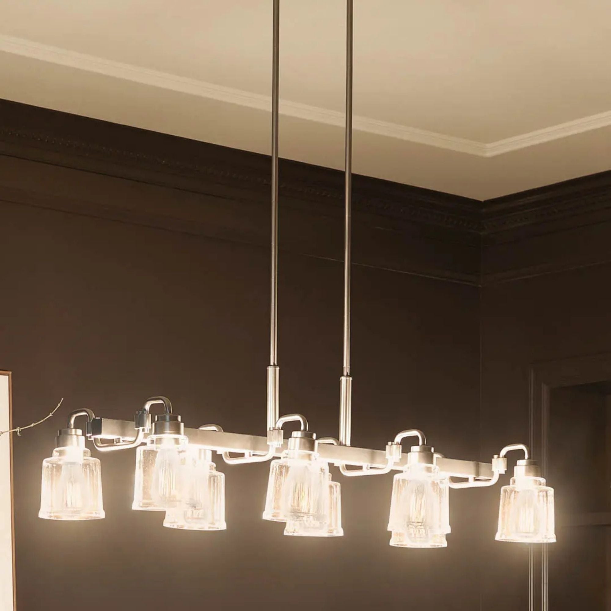 Aivian 42" 8-Light Linear Chandelier, Nickel Textured Finish