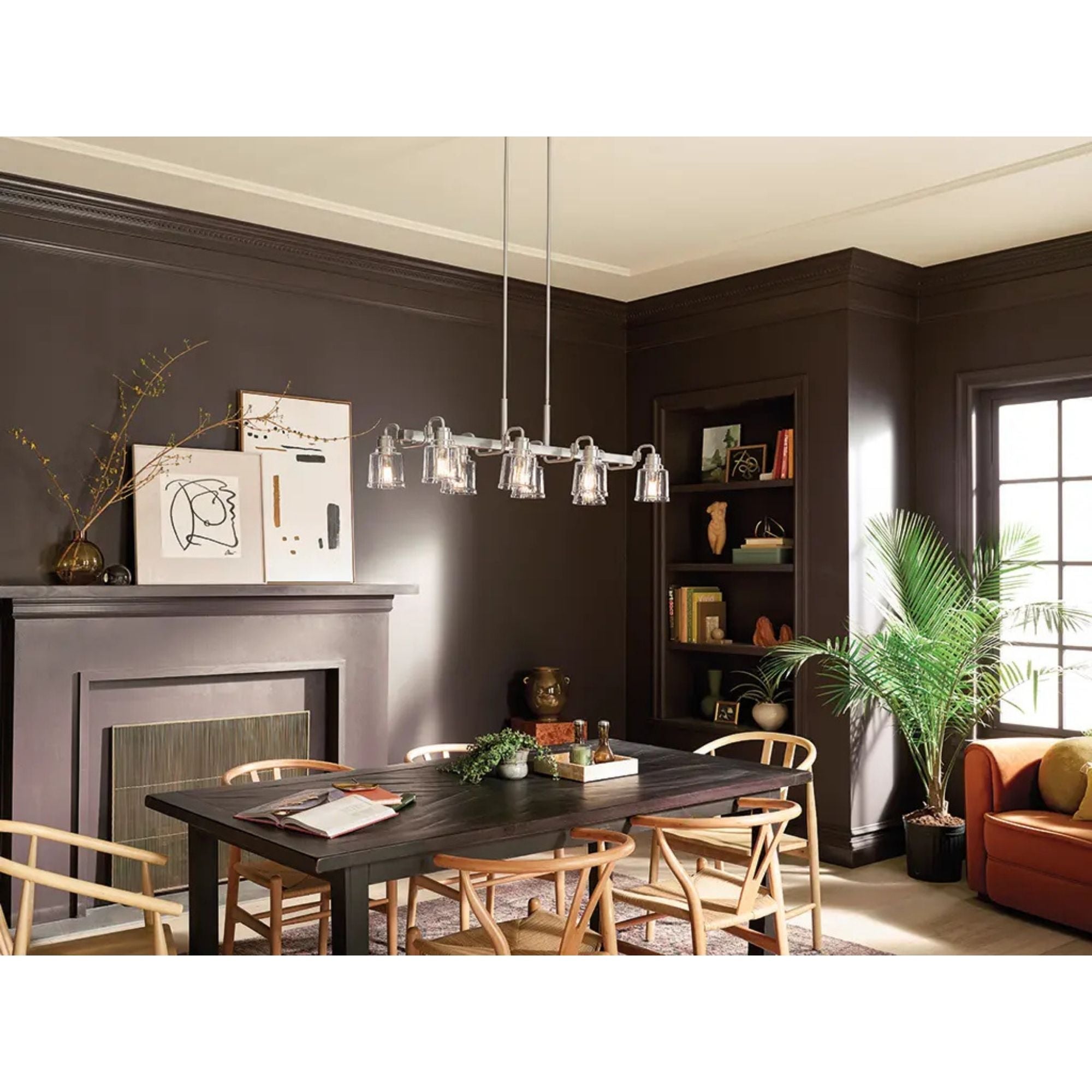 Aivian 42" 8-Light Linear Chandelier, Nickel Textured Finish