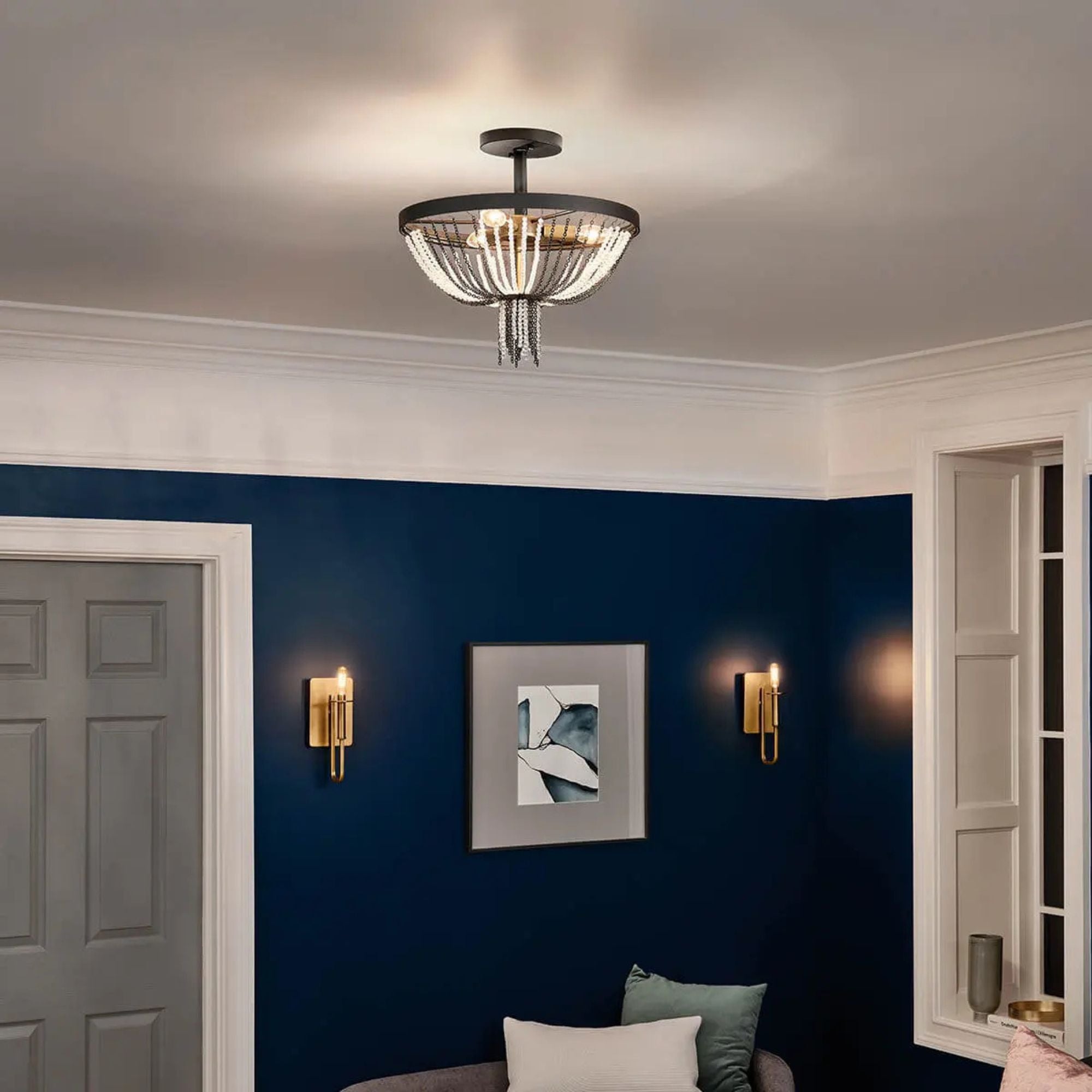 Alexia 16" 3-Light Semi-Flush Mount, Textured Black Finish