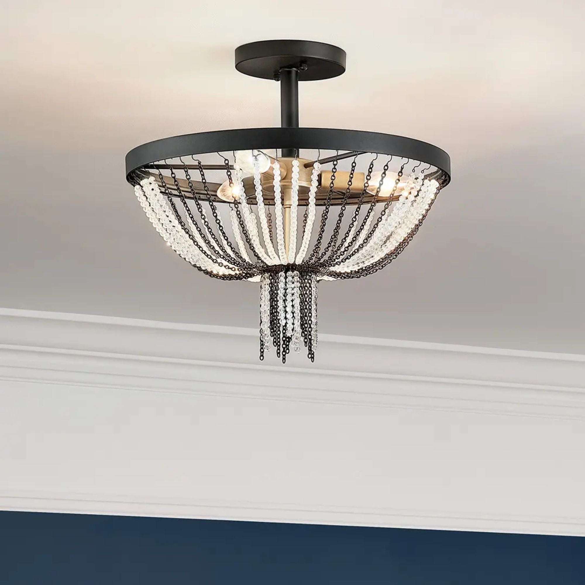 Alexia 16" 3-Light Semi-Flush Mount, Textured Black Finish